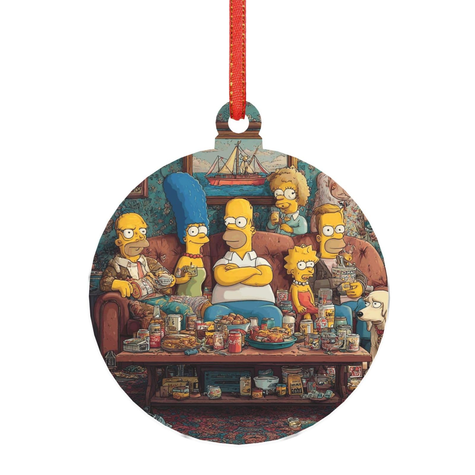 Hjkjkkj Round Shape Acrylic Ornament Christmas Tree Decoration Clear Round Pendant With Red Ribbon Simpsons Christmas Ornaments Indoor Outdoor Hanging Acrylic Pendants For Xmas Party Decor