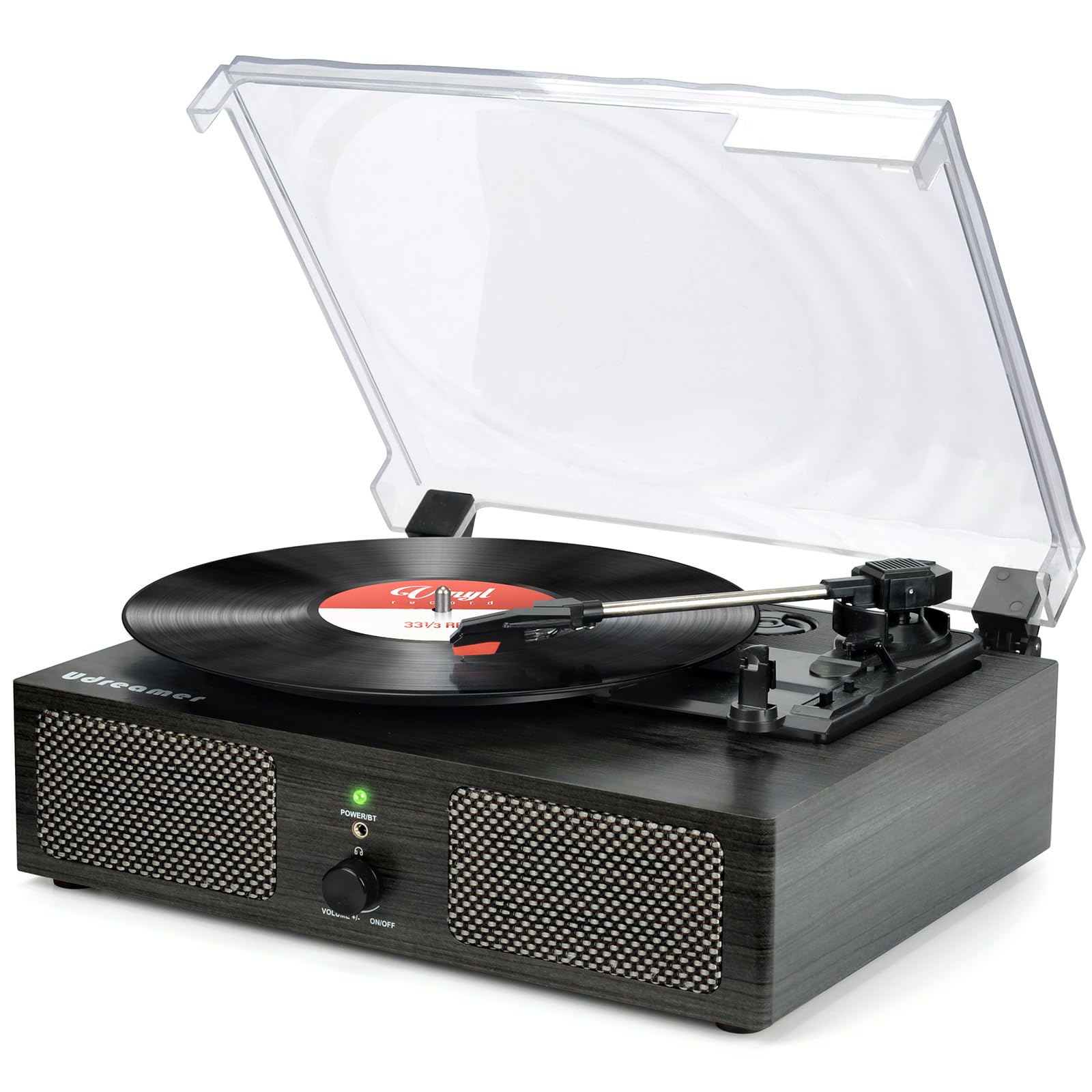 Udreamer Giradischi, Giradischi con Altoparlanti Integrati e Trasmissione a Cinghia Bluetooth, Fonografo Vintage con 3 Velocità per il Divertimento Musicale e la Decorazione Della Casa Legno Nero