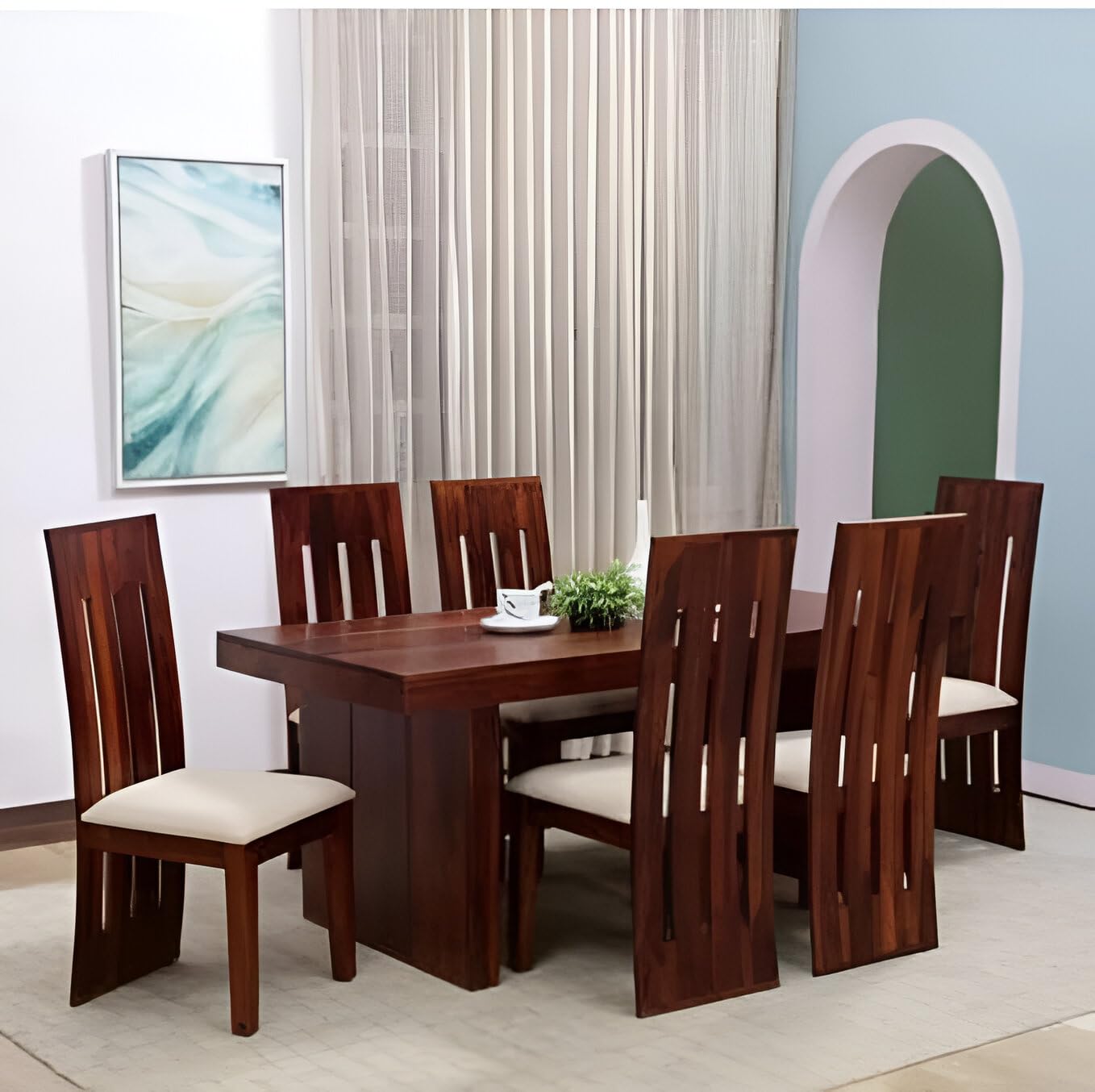 Solid Wood 6 Seater Dining Table Set for Living Room with 6 Chair (Sheesham Wood, Teak Finish)-image-42