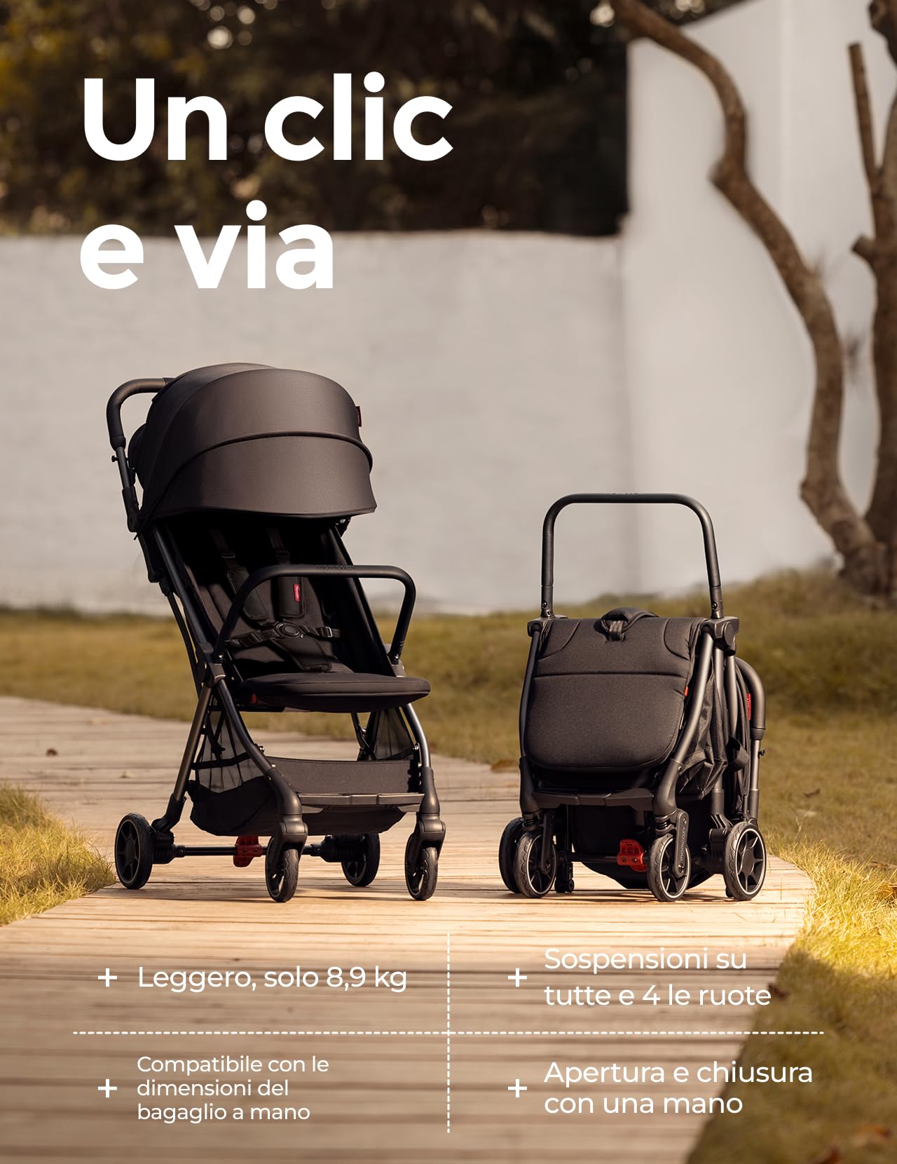 Momcozy ClickGo Passeggino Leggero, 0+ Mesi, Passeggino da Viaggio Compatto per Aereo con Chiusura a un Clic, Ampia Capotte Estensibile UPF50+