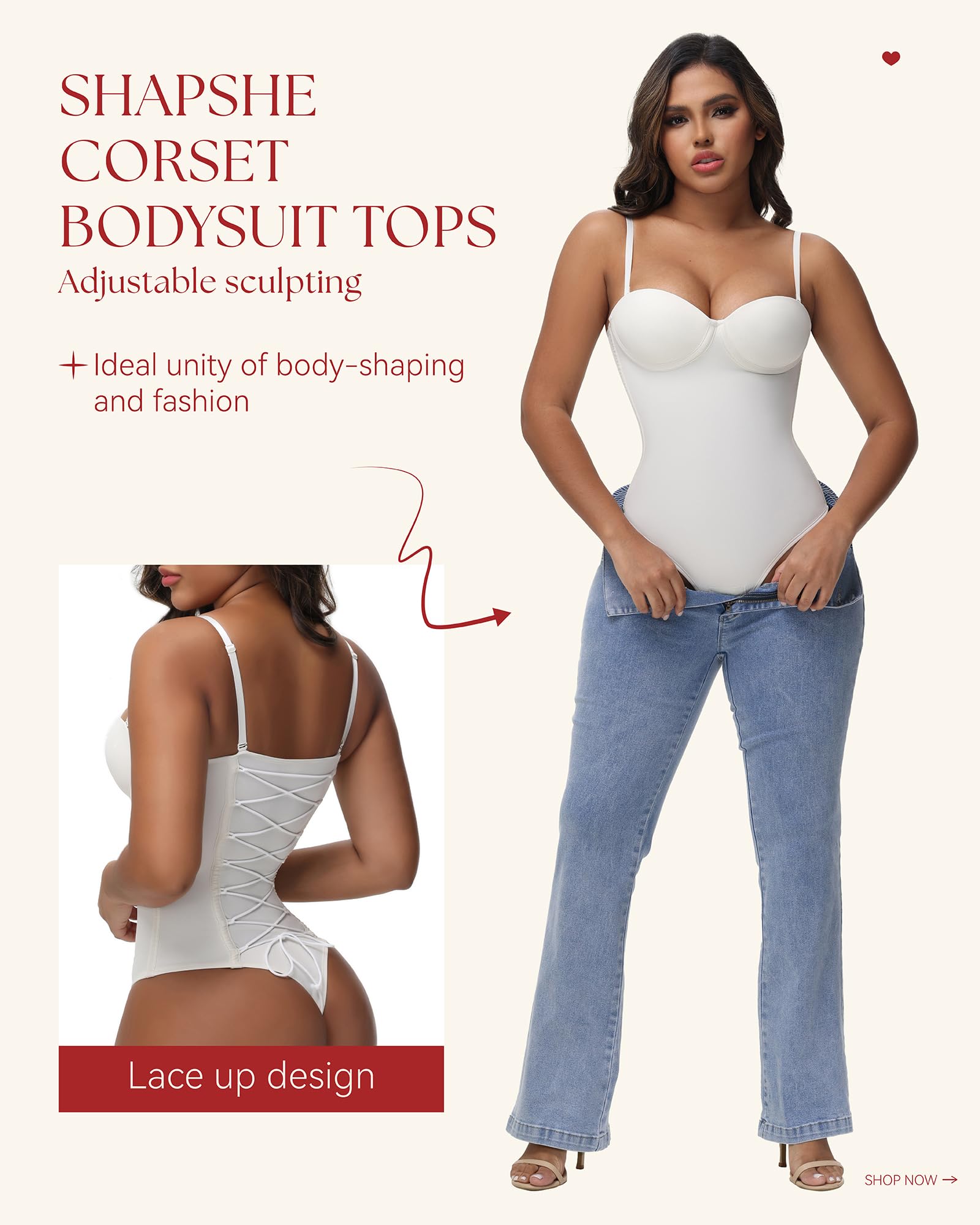 SHAPSHE Corsetto modellante senza spalline Body Top per le donne Controllo della pancia Scollo a V Perizoma Body Shaper Uscire Abiti