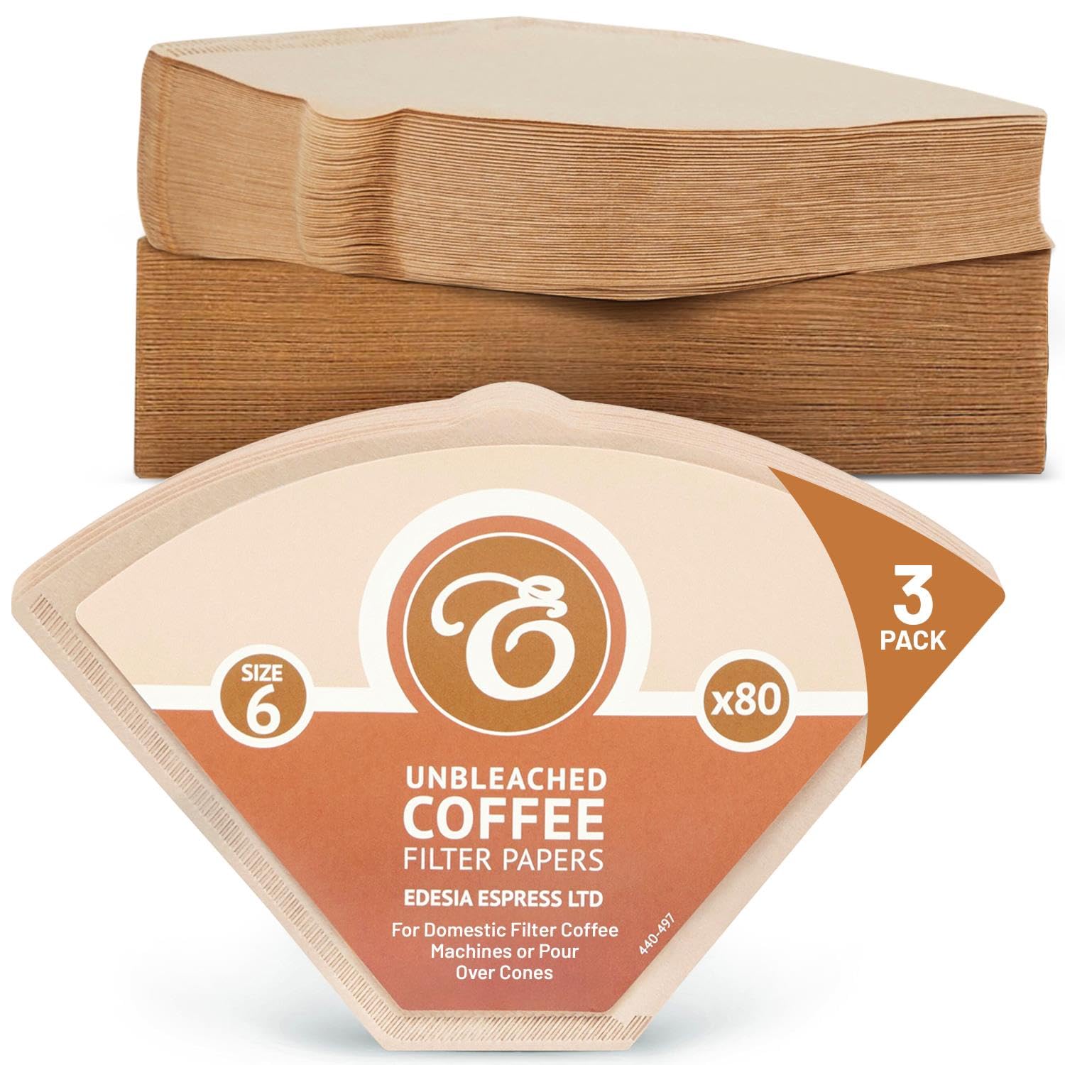 EDESIA ESPRESS – 3x80 Cone Coffee Filters in Paper – Coffee Filter No.6 for Manual Coffee Maker, Pour-Over and Gentle Brewing – Size 6 Brown