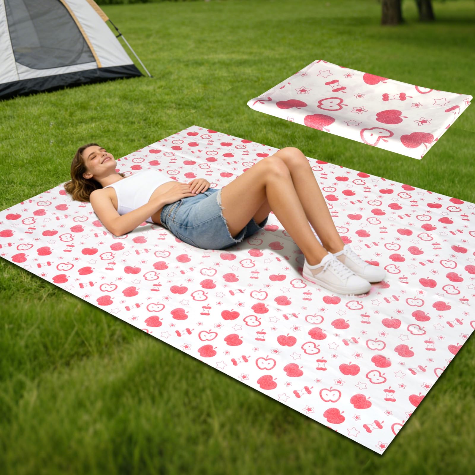 Jednorazowa mata piknikowa na plażę, do użytku na zewnątrz, 200 x 160 cm, wodoszczelna i odporna na piasek – idealna na plażę, kemping, do ogrodu, może być cięta na różne kształty, np. jako obrusy i