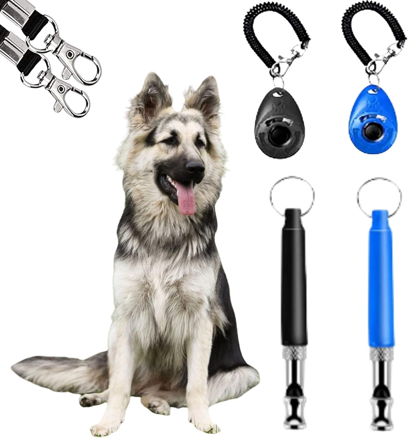 2 Pack Dog Whistle and 2 Clicker with Black Lanyards