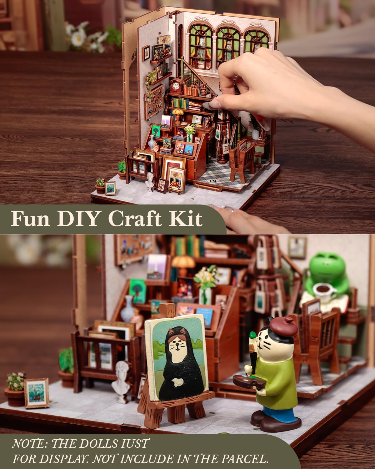 CUTEBEE Book Nook Kit - Casa delle Bambole Fai da Te da Costruire, Una Casa in Miniatura Retro e Artistica, Sottolibri in Legno 3D, Decorazione per Libreria, Regali (Gellery Bookstore)