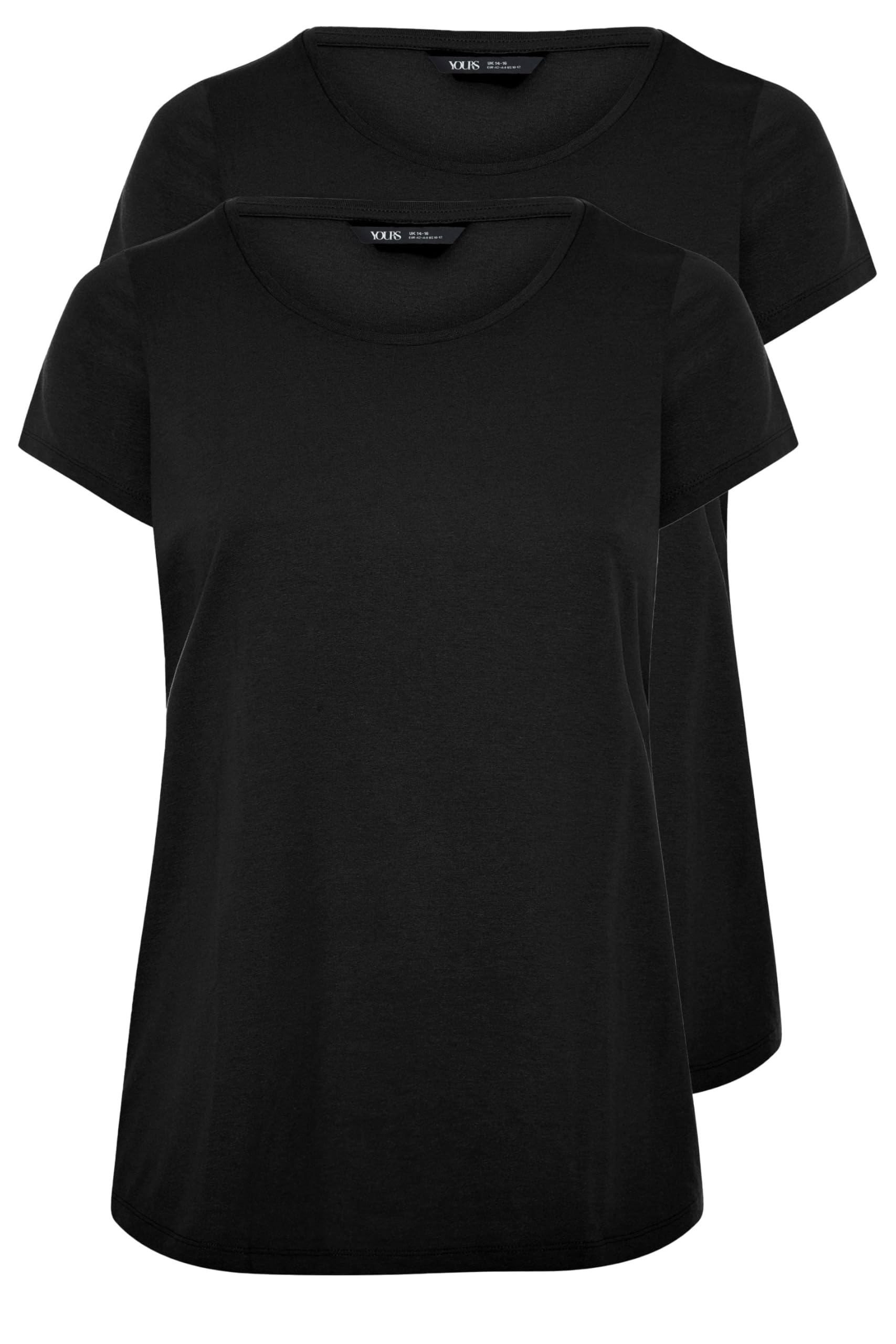 Yours Women's Black 2 Pack Core T-Shirts In Size 16