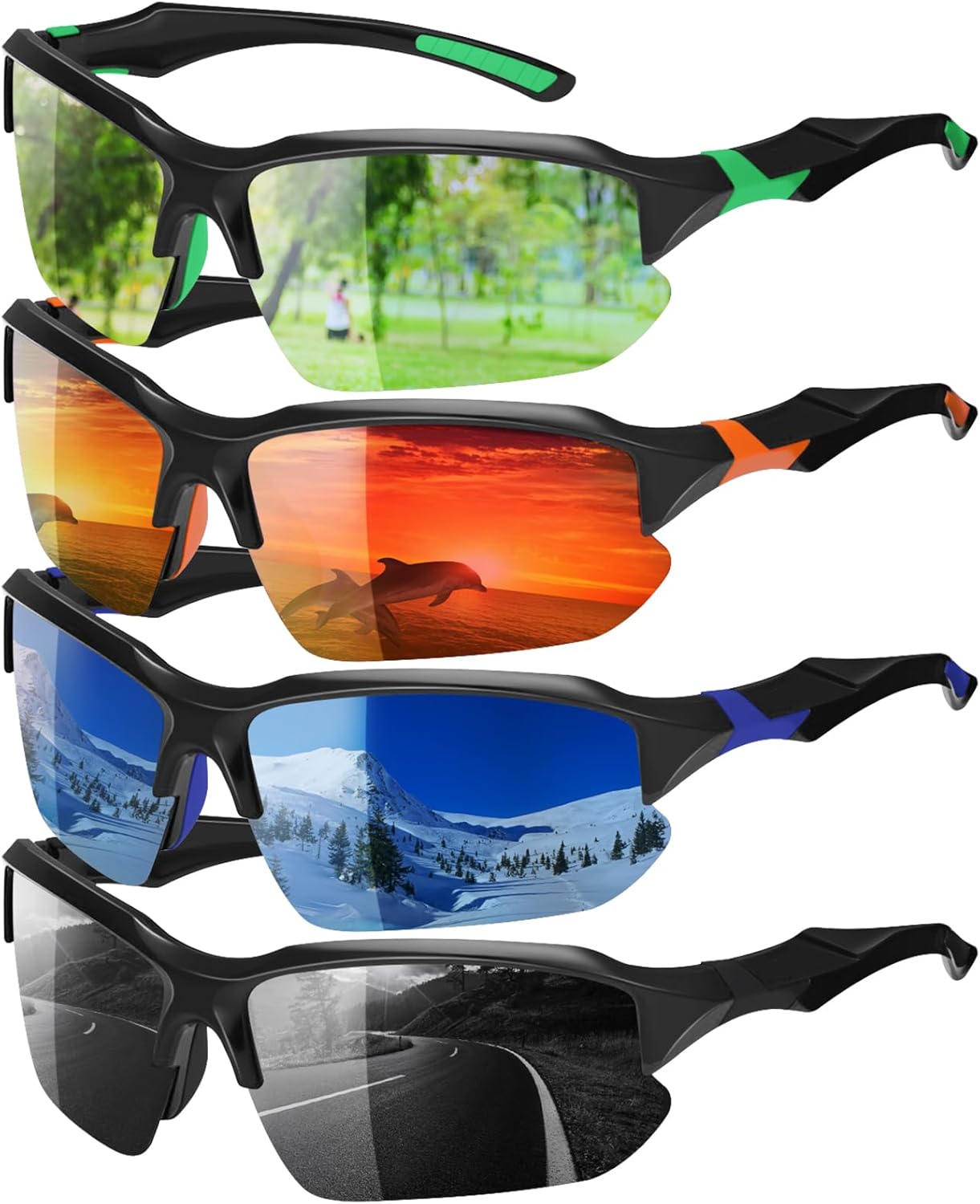 4 Pack Lightweight Polarized Sports Sunglasses for UV Protection 4 Pack Lightweight Polarized Sports Sunglasses for UV Protection