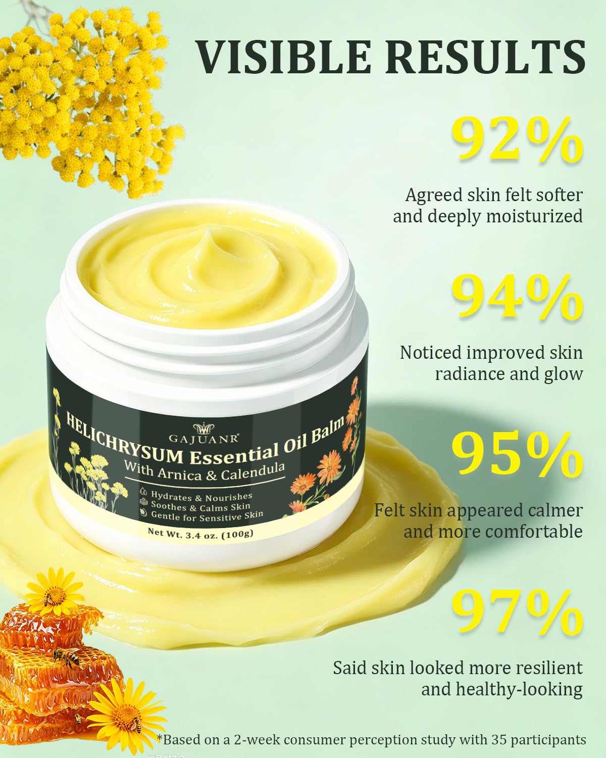 Helichrysum Essential Oil Balm, Helichrysum Cream with Helichrysum Oil, Arnica Oil, Retinol & Beeswax, Natural Hydrating Salve for Dry, Fragile, Br-uised & Aging Skin, Face & Body Moisturizer - 3.4 OZ