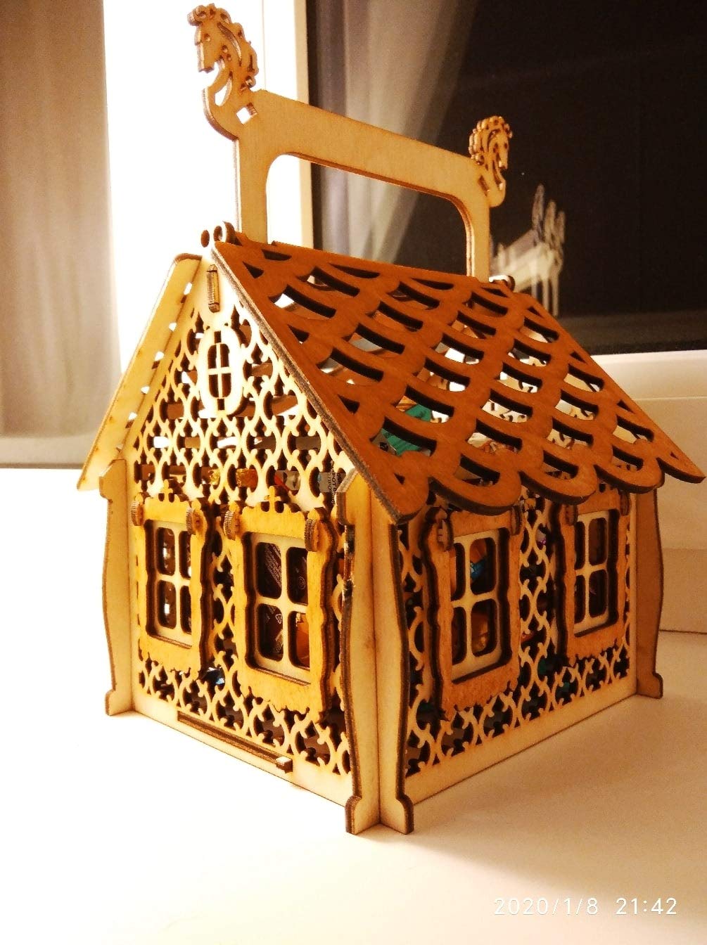 300Sparkles MDF Laser Cutout Hut Shape Design Box Multi Purpose Model for Home Decor Small Gift Packing Boxes Wooden Hut