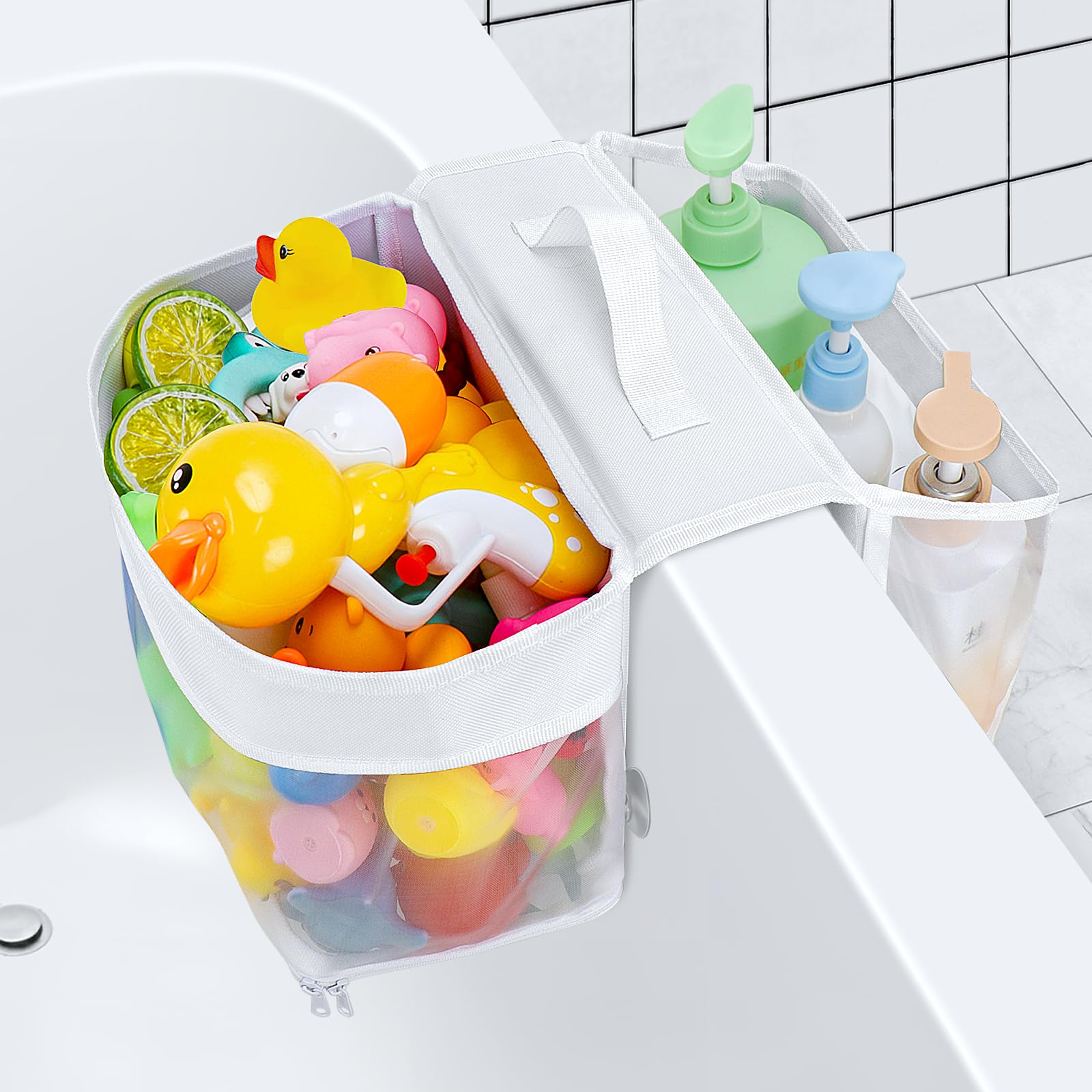 Dreamtop Saddle Shape 2 Compartment Bath Toy Storage Net, Bathroom Toy Storage Tidy