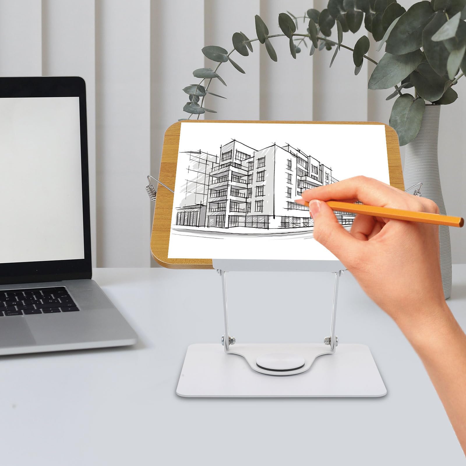 POPETPOP Leggio Porta Libri Portatile in Lega di Alluminio Base Girevole e Altezza Regolabile, Supporto Hands-free per Biblioteca e Ufficio Domestico