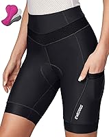 Vista 1 de Ewedoos Pantalones cortos de ciclismo acolchados para mujer con 4 bolsillos, acolchado 4D, pantalones cortos de ciclismo para paseos de 3H +, Negro
