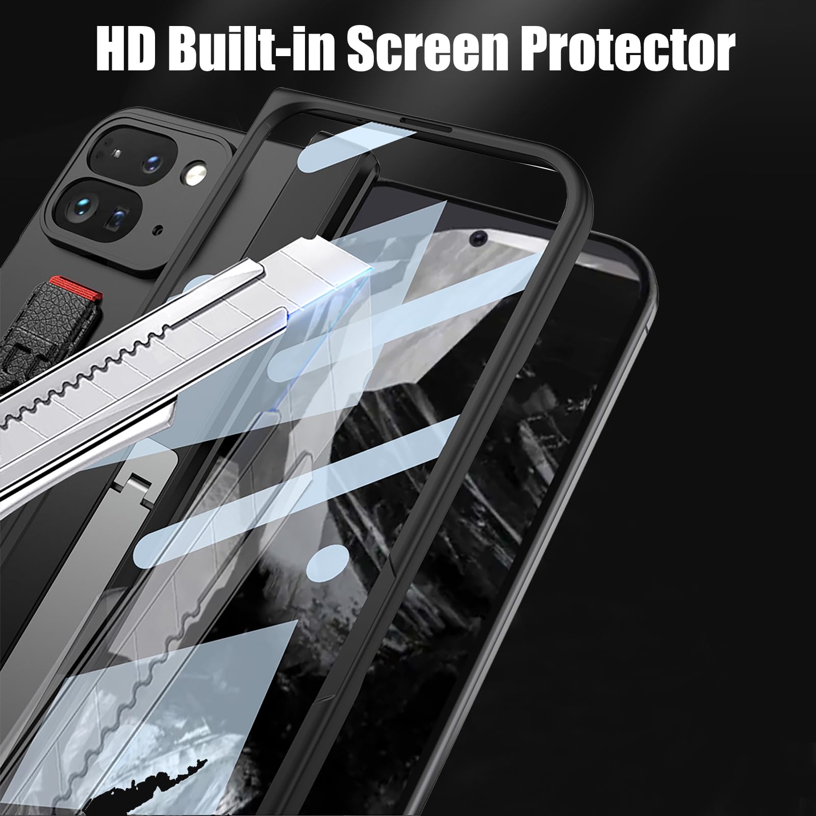 Custodia Per Google Pixel 9 Pro Fold Con Cavalletto E Protezione Schermo: Cover Magnetica Antiurto (Nero) - 4