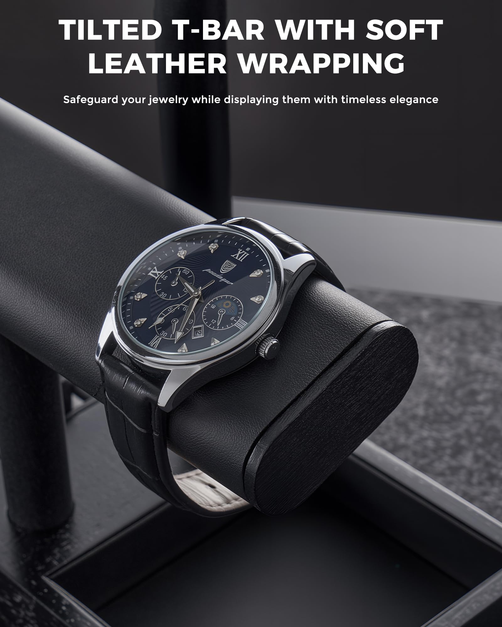Soporte para Relojes para Hombre, Regalo para él, papá, Novio, Estante de exhibición de Joyas de Madera, Organizador para Collares, Pulseras y Anillos - Negro
