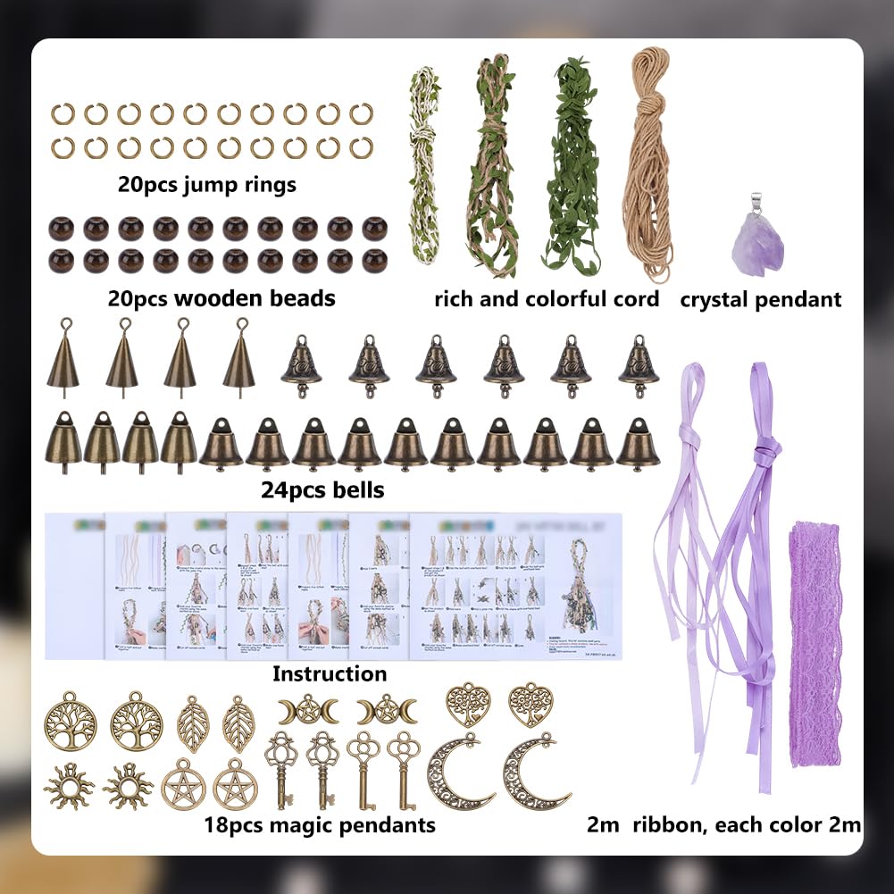 FREEBLOSS 4er-Set Hexenglocken-DIY-Kit, Hexenglocken-Schutz, Boho-Stil, handgefertigter Türhänger, Hexerei-Zubehör für selbstgemachte Windspiele, Zimmer, Schlafzimmer, Garten