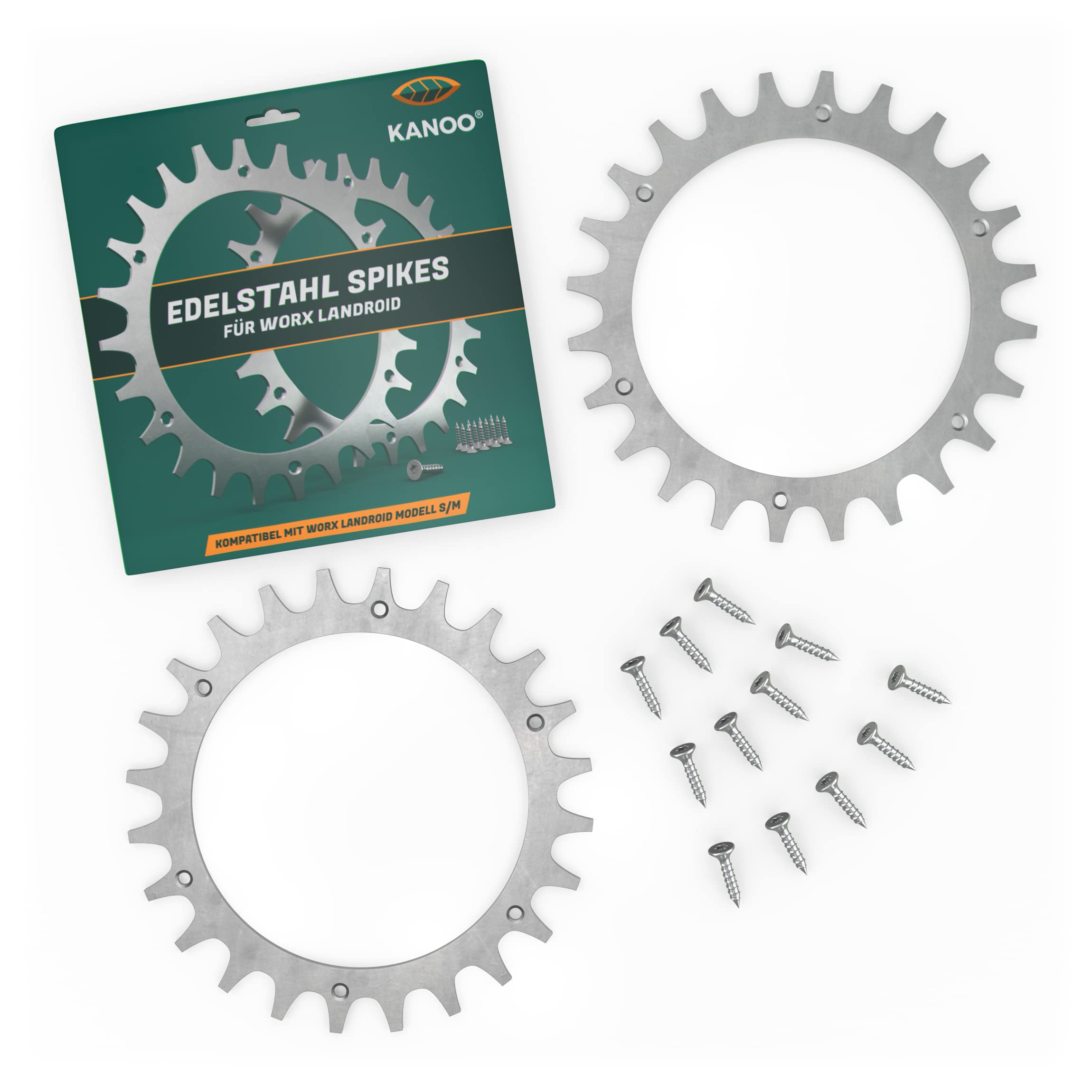 kanoo® Tacos de acero inoxidable para robot cortacésped Worx modelo S/M, incluye tornillos, accesorio Landroid para mejorar la transición del robot cortacésped, ruedas de 205 mm