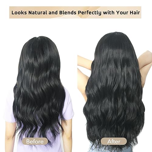 Miniatura 5 de Atbering Extensiones de cabello humano real con pinzas, sin costuras, color negro azabache, extensiones de cabello lacio Remy natural, para cabello