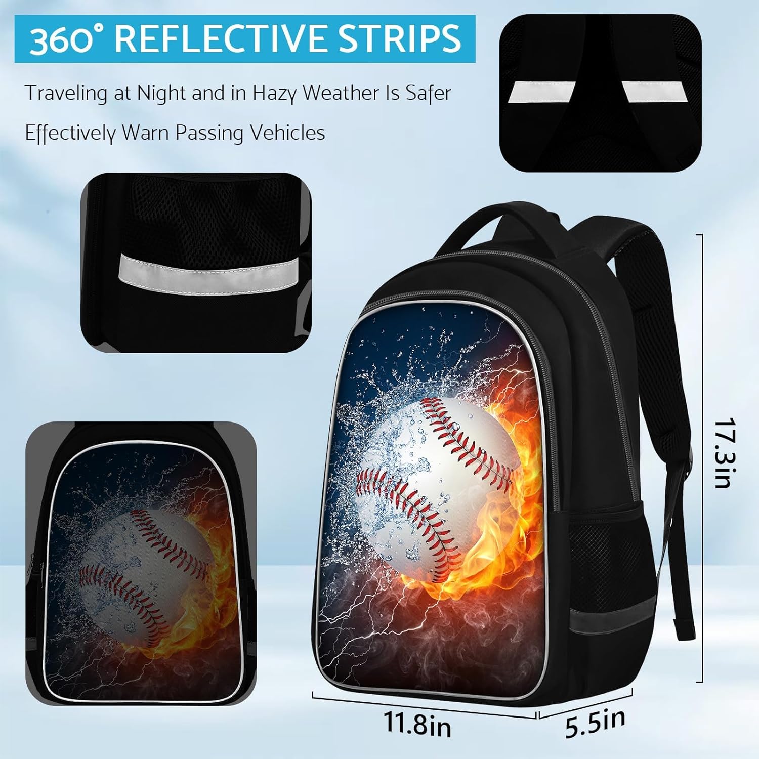 School Backpack for Boys - Baseball Boys Backpack for Kids Children Teens Elementary Middle School - Students Bag for Ages 6-18,17″Bookbag Multifunctional Large Capacity - Image 3