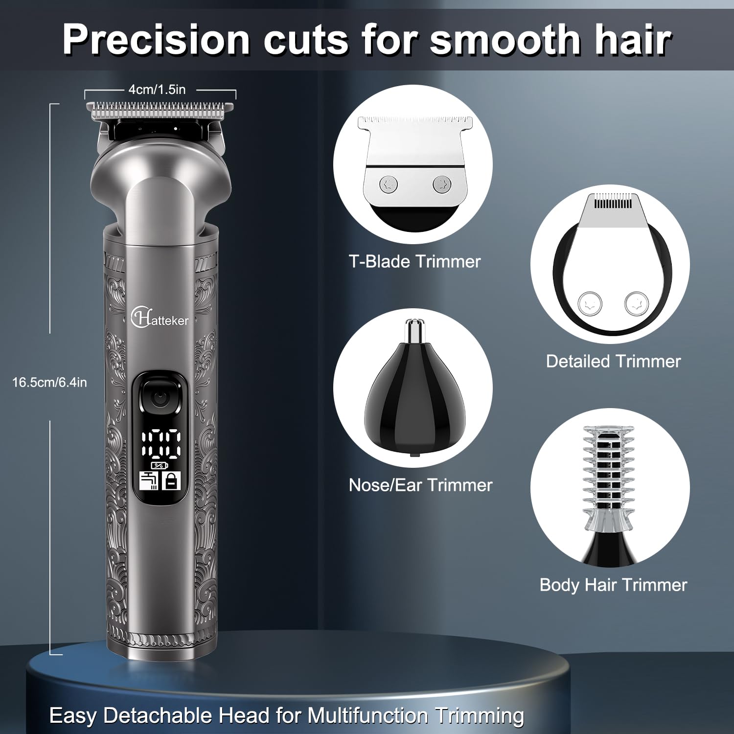 Hatteker Tondeuse à cheveux professionnelle pour hommes Set de tondeuses à barbe et à cheveux T-Blade Trimmer lavable Kit d'entretien sans fil Tondeuse à nez et à corps Tondeuse Cheveux et Barbe Set