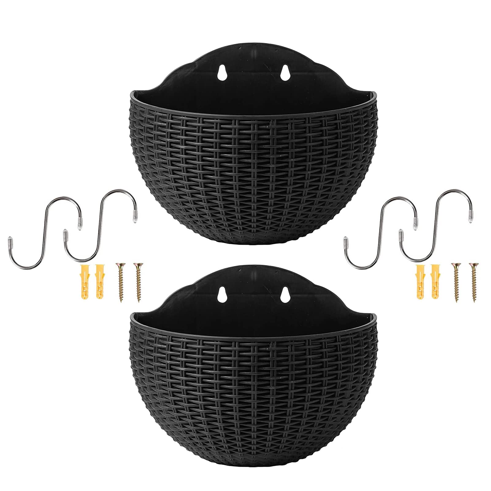 Stronrive Black 2 Wall Hanging Flower Pot, Plant Pots Outdoor, Imitation Rattan Wall Hanging Semicircle Flower Pot, Plants Holder Hanger For Balcony Fence Wall Mounted