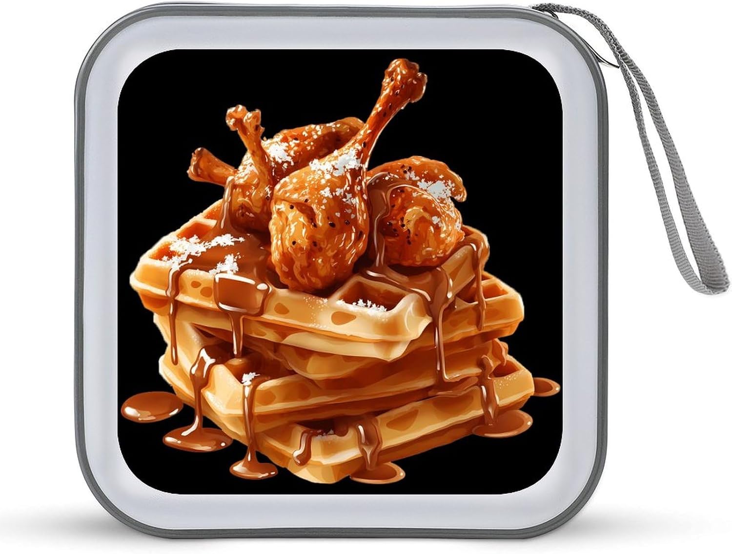 Waffles Fried Chicken Legs CD Case DVD Storage Holder Binder 40 Capacity | protective,hard case,protable loop,travel car use,zippered closure
