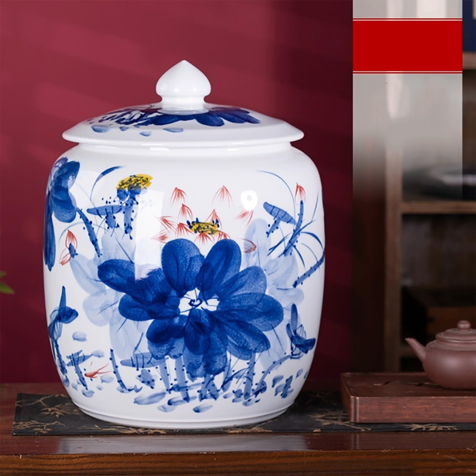 MESCXTY Chinese Retro Rice Canister, 55lb/25kg Ceramic Bucket With Lid, Food Containers Jar, Kitchen Flour Bucket(C)