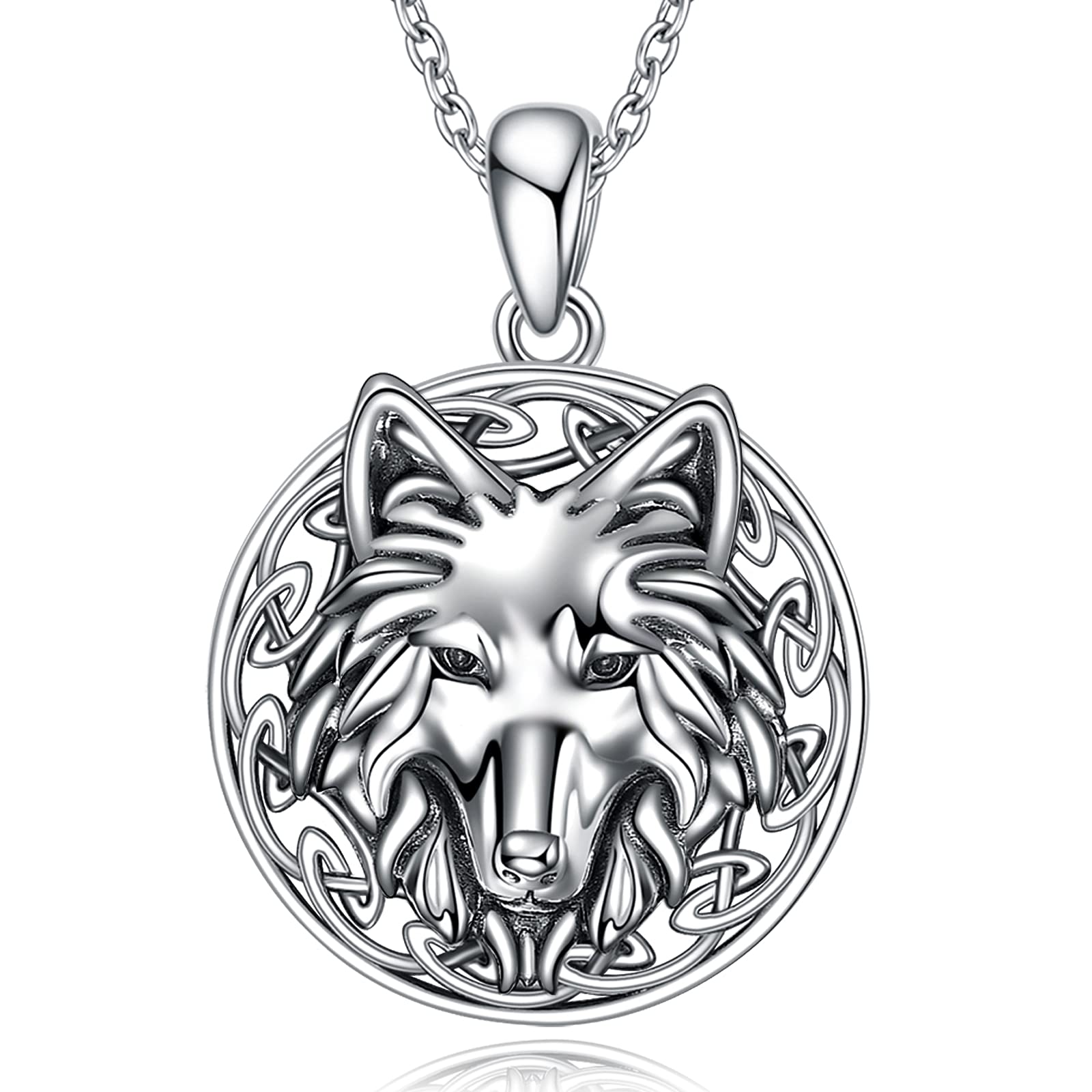 YAFEINI Wolf Necklace Jewellery for Women Sterling Silver Moon Viking Pendant Necklace Gifts for Men Girls