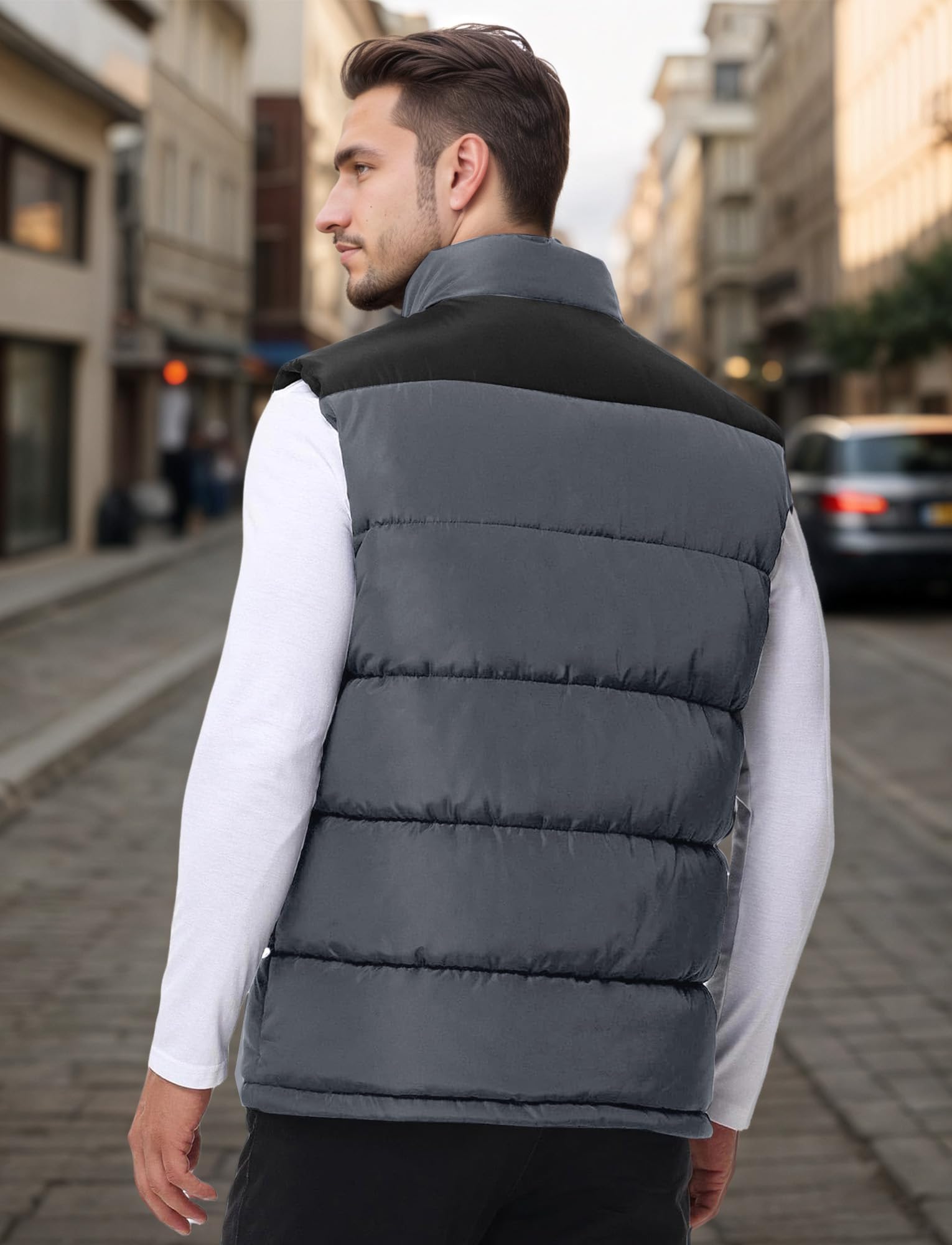 AIEOE Herren Winterweste Casual Farbblock Steppweste Verdickter Thermo Outdoorweste mit Kapuze EU XL