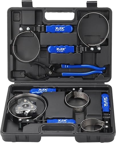 XJX Juego de llaves giratorias de filtro de aceite estándar de 7 piezas, 2-38 pulgadas a 5-14 pulgadas (2.362-5.236 in), herramienta de extracción