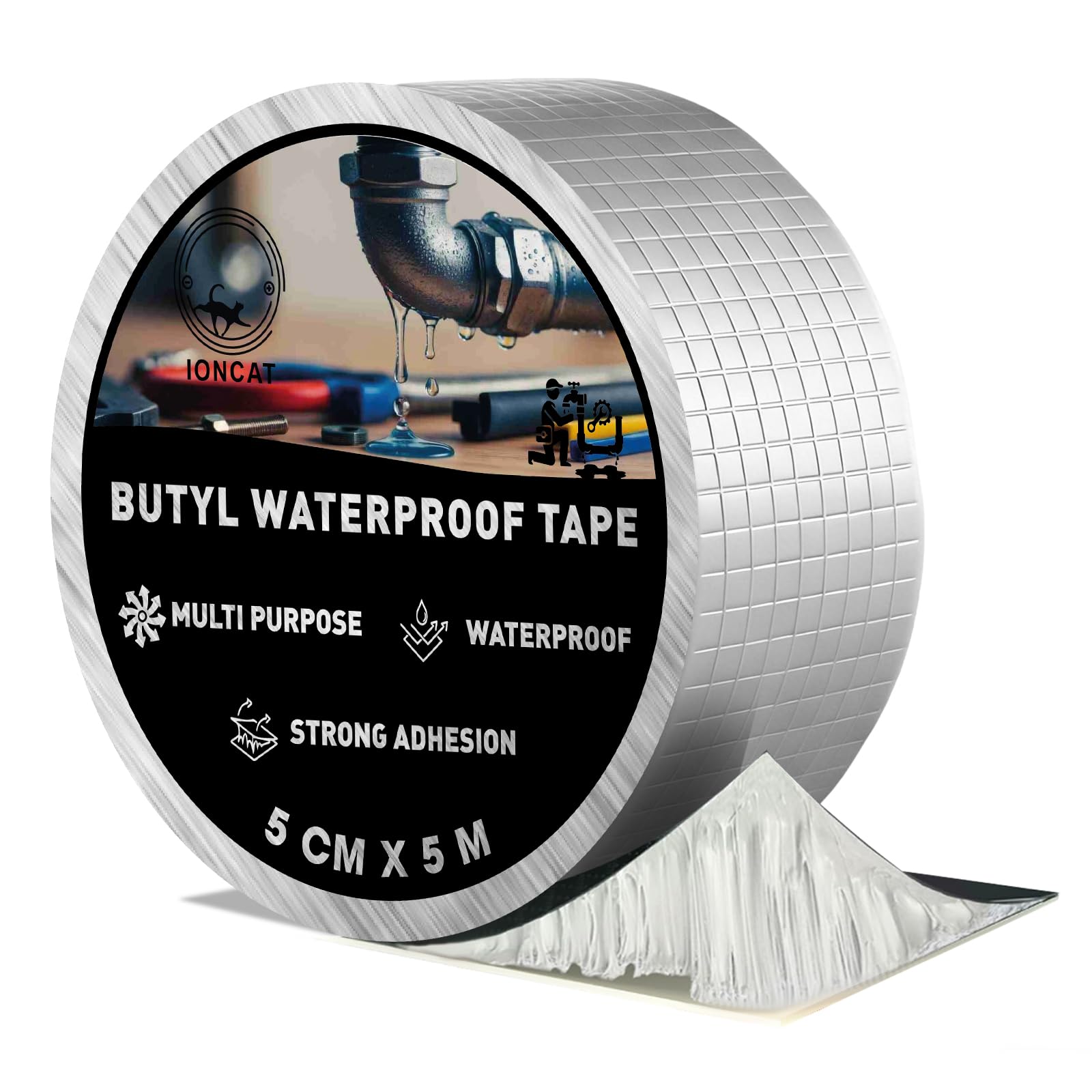 Butyl Tape Waterproof for Leaks, Roof Sealant Tape for Leak Repair, Patch and Seal Tape for Roof, Window, Glass, Silicon and Pipe Sealing, Aluminium Foil Tape, Silver, 50 MM X 5 M