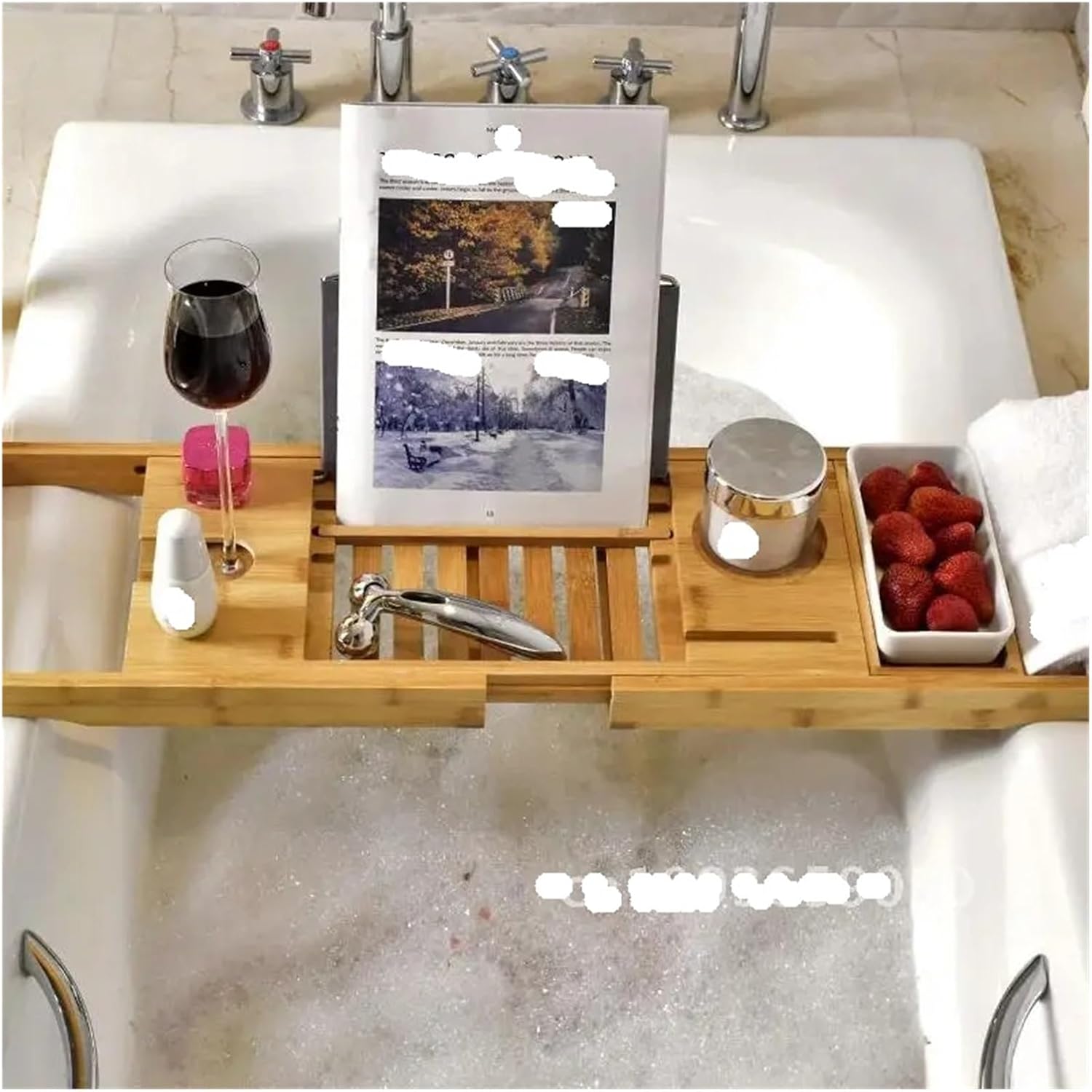 Bamboo Space Caddy Tray Adjustable Wood Bath Tub Organizer With Dish Cup Soap For Phone Book Shower Bathtub Slot Holder Wine