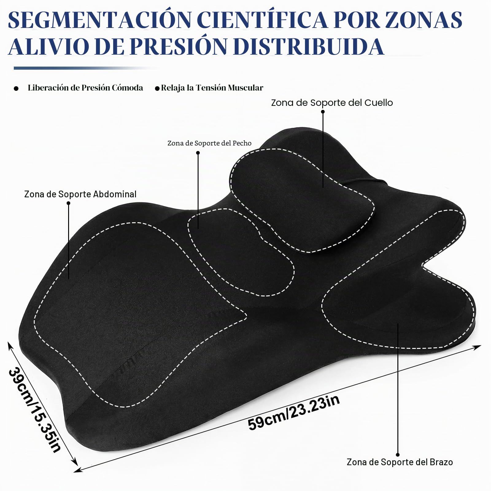 Almohada de Cuña 27° de Espuma Viscoelástica con Reposacabezas Extraíble, Cojín de Lectura para Cama y Sofá, Soporte Ergonómico para Espalda, Cuello y Piernas, Funda Lavable Antideslizante, 59 x 39 cm