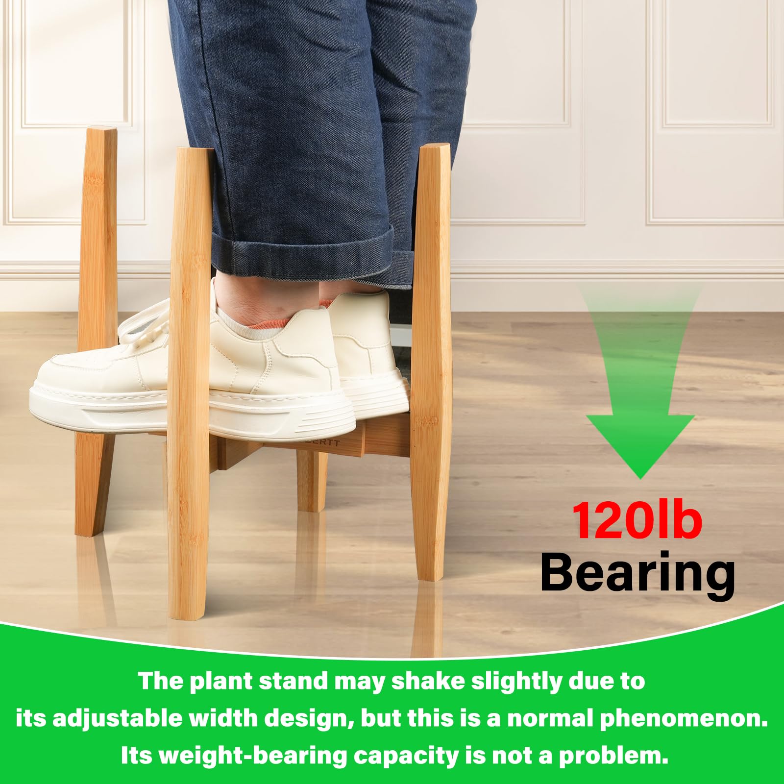 Verstellbarer Pflanzenständer mit Tablett, Holz-Pflanzenständer für den Innenbereich, passend für 20,3 cm bis 30,5 cm Pflanzgefäß, moderner Blumentopfhalter aus der Mitte des Jahrhunderts (Pflanze und