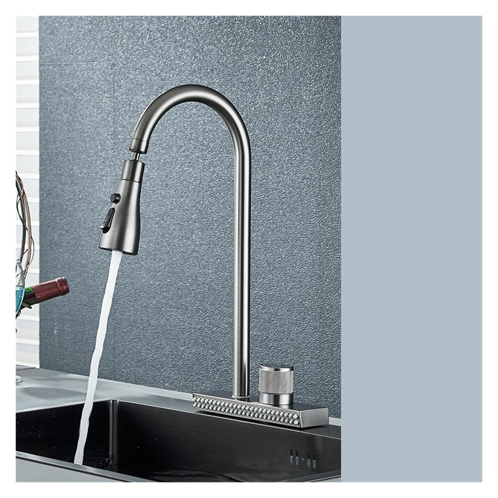 Grifo de fregadero de cascada de cocina mezclador agua caliente fría giratorio Gun Grey B