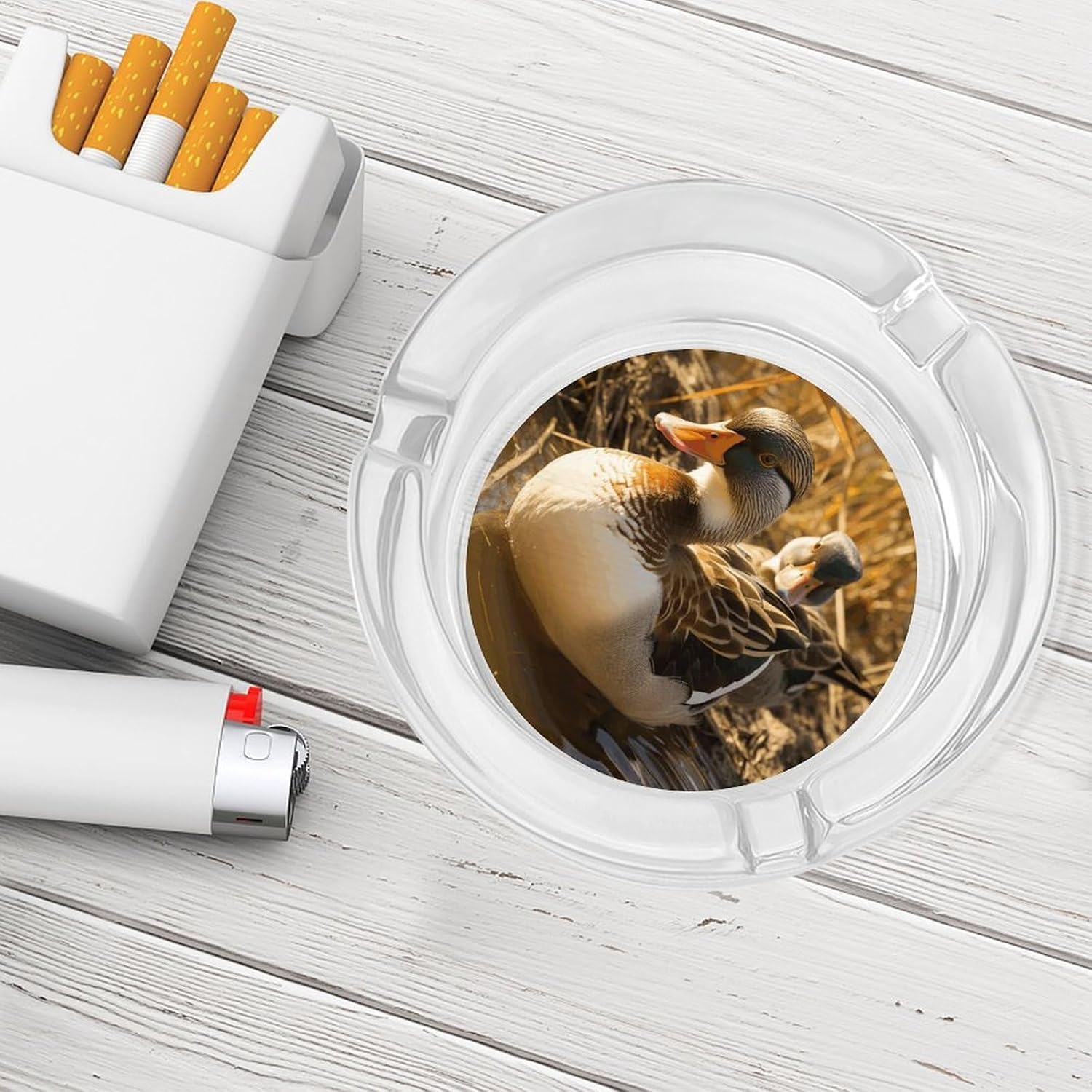 Glass Ashtrays Domestic Duck Round Ash Tray for Cigarette Cigar Decorative Ashtray for Home Office Patio Outdoor