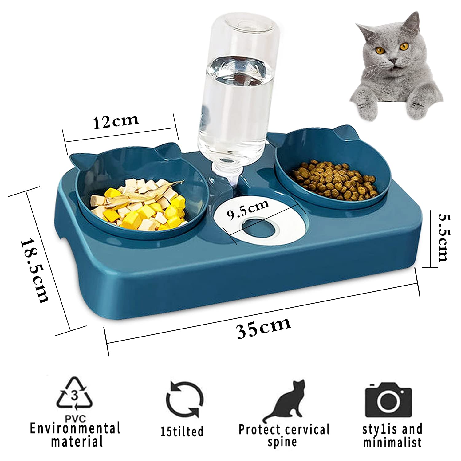 3-in-1 Katzennapf Mit Ständer – Erhöhte Futterschalen, Wasserspender, Neigbar, Für Kleine & Mittelgroße Katzen/Hunde