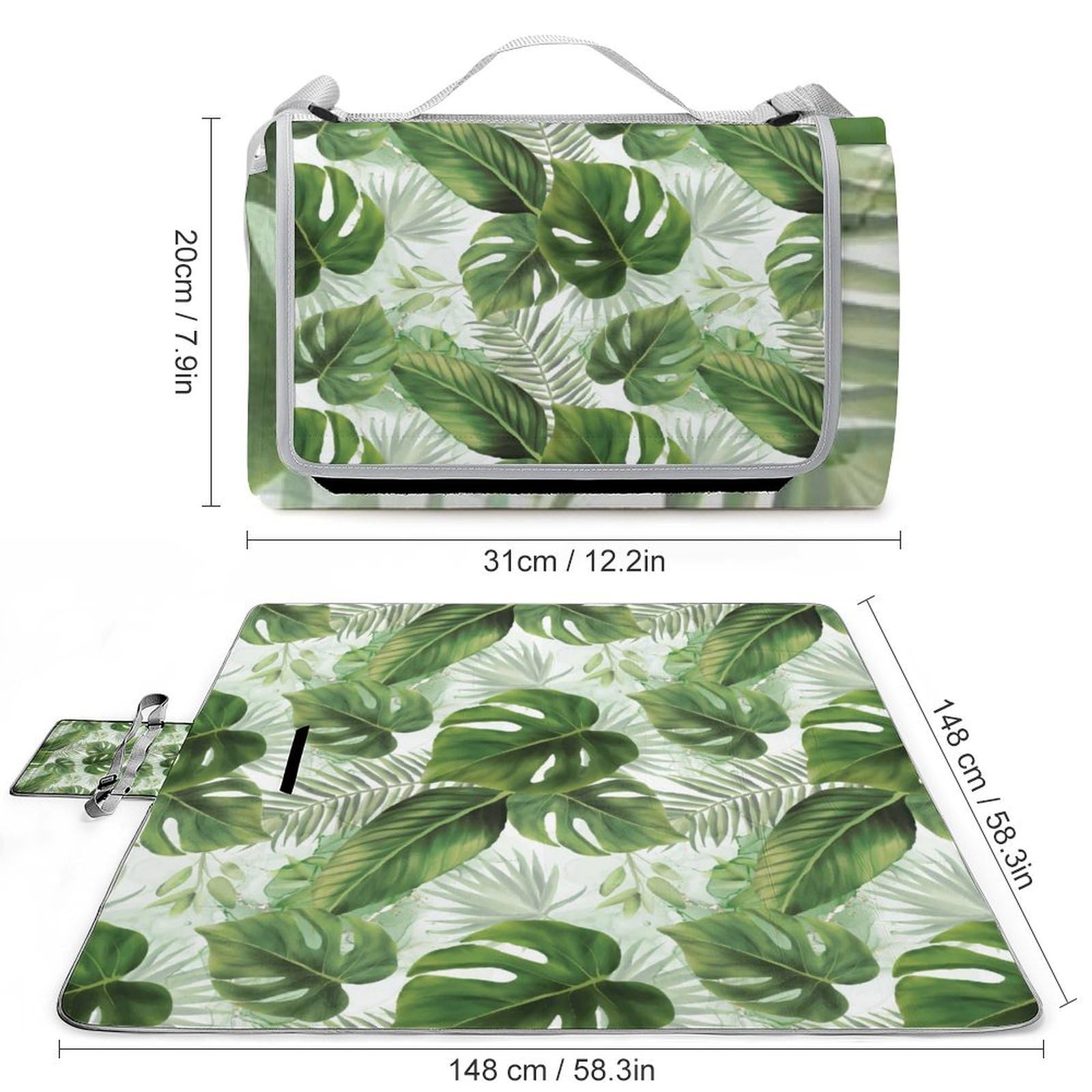 3D Impression Summer Usine Watercolor Couverture Pique Nique Tapis De Plage Anti Sable Nappe Picnic Couverture De Pique-Nique pour Jardin,Nappe, BBQ, Randonnée 148x148cm