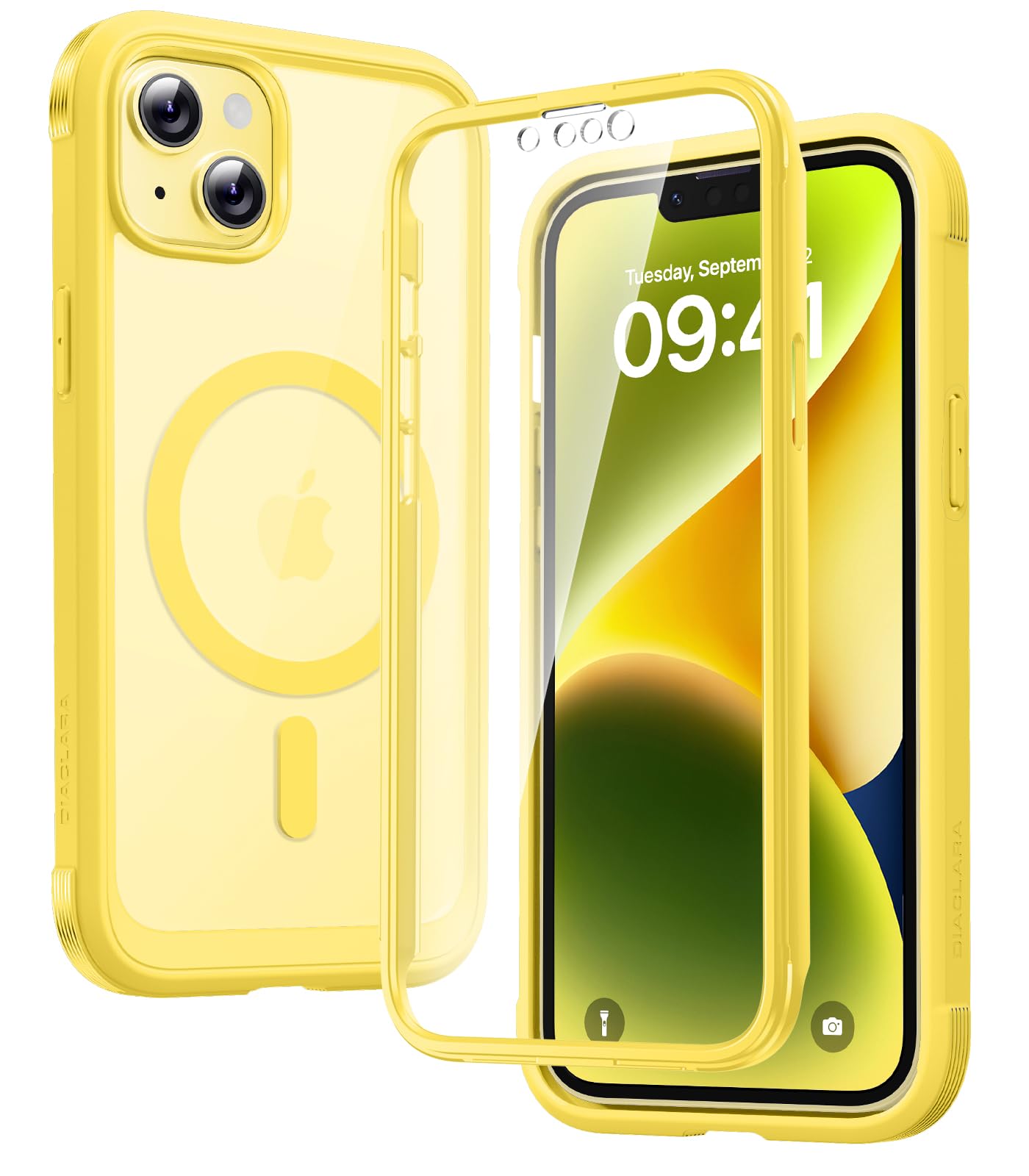 Diaclara Magnetic Designed for iPhone 14 Case, Compatible with MagSafe Built-in Touch Sensitive Anti-Scratch Screen Protector for iPhone 14 6.1,Yellow