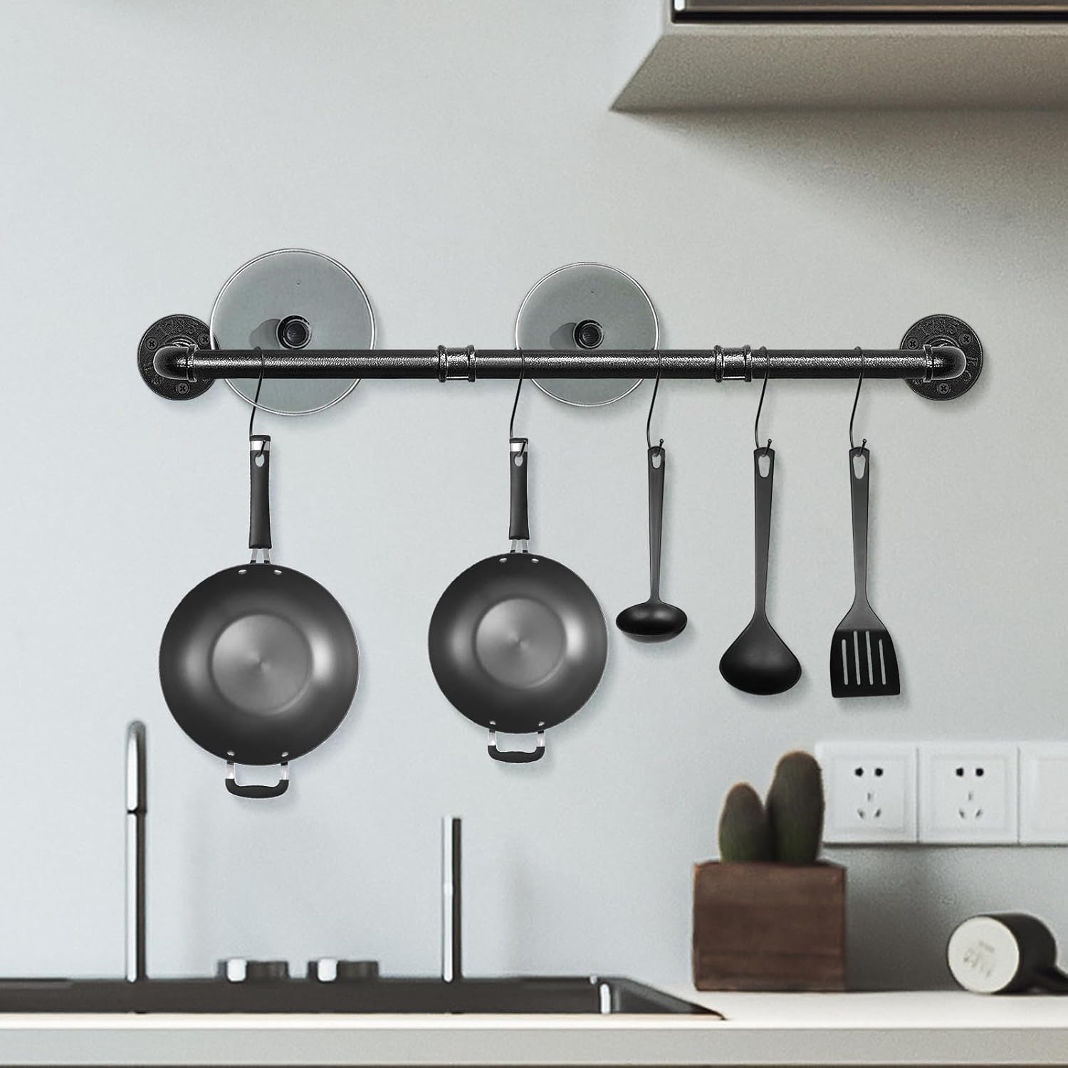 NearMoon Industrial Pipe Towel Bar, Heavy Duty Bathroom Hardware Towel Holder Accessory, Wall Mounted DIY Rustic Iron Bathroom Towel Rack Holder (40 Inch, Black)