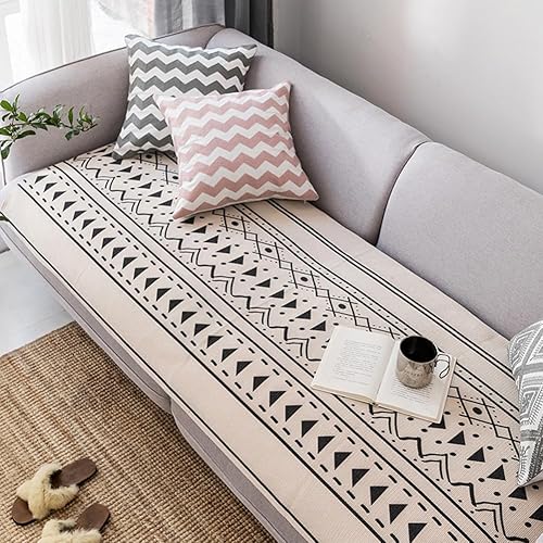 vctops Funda de sofá de lino de algodón con estampado geométrico bohemio, lavable, resistente a las manchas, protector de muebles para niños,