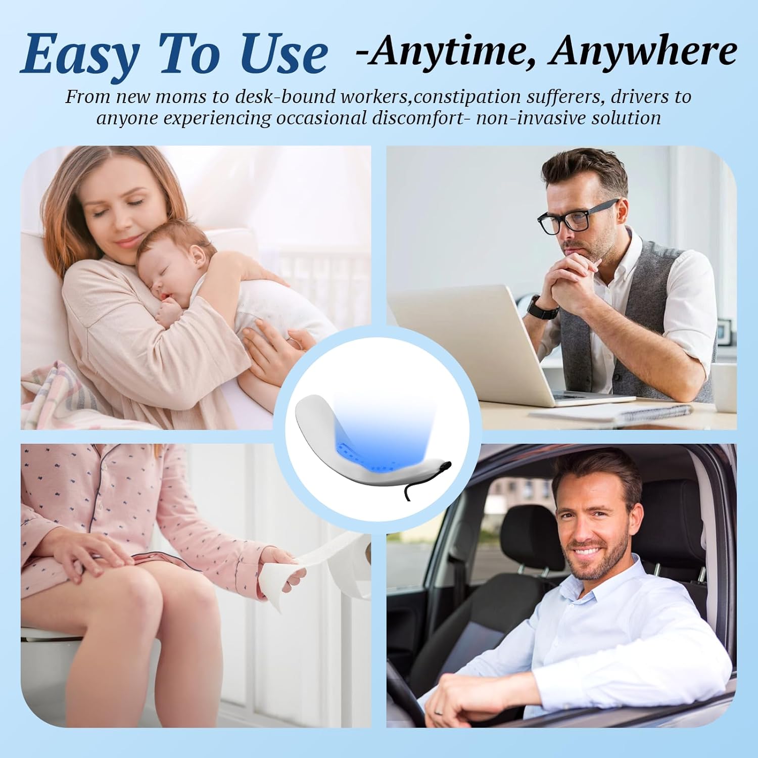 Portable Hemorrhoids Treatment Device, Reusable Red Blue Light Therapy for Hemorrhoids, Swelling, Postpartum for Long Sitting Hours on Office & Home Chair, Car, Smart App Control