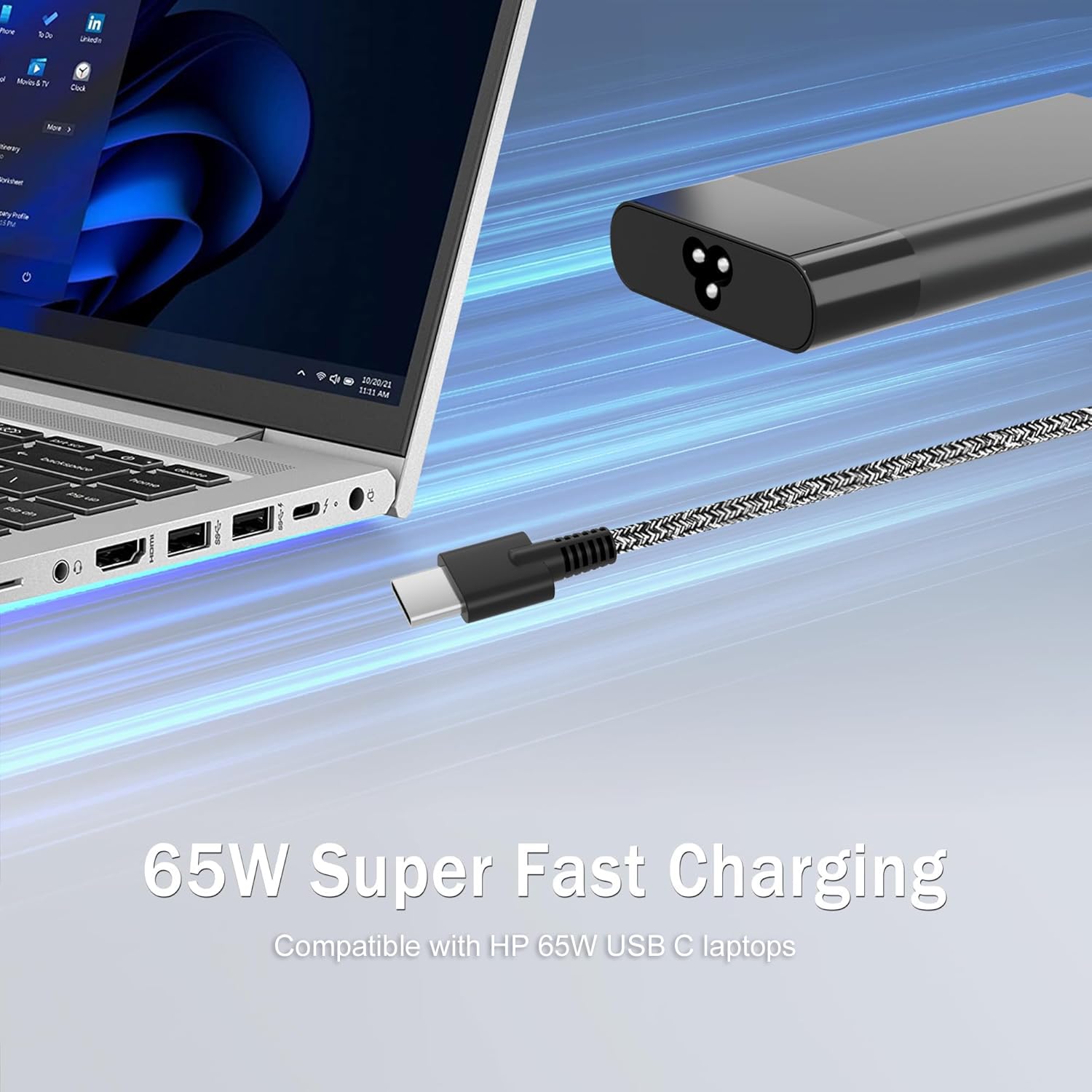 65W USB-C AI Caricabatterie per Computer Portatile Compatibile con HP Omnibook X, X Flip, X Flip 2-in-1, Ultra, Ultra Flip Next Gen AI Laptop Alimentazione USB-C