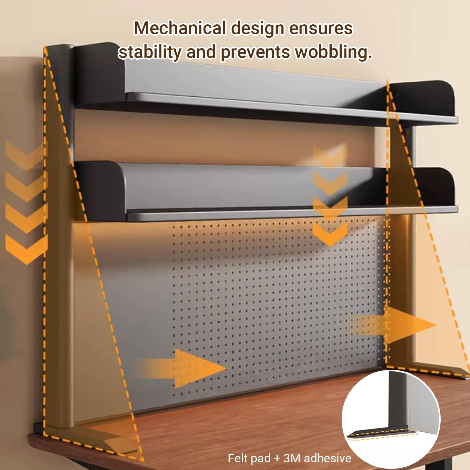 Étagère de bureau en métal à plusieurs niveaux avec panneau perforé 2/3 niveaux Sto nizer pour chambre à coucher, noir, 100 x 38 cm / 39.4x15in