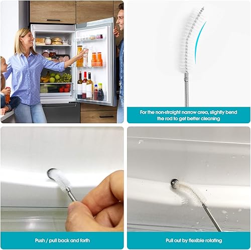 Miniatura 9 de Cepillo de drenaje extra grueso con resorte más fuerte, herramienta de limpieza de tuberías flexibles de 67 pulgadas, cabezales de cerdas dobles,