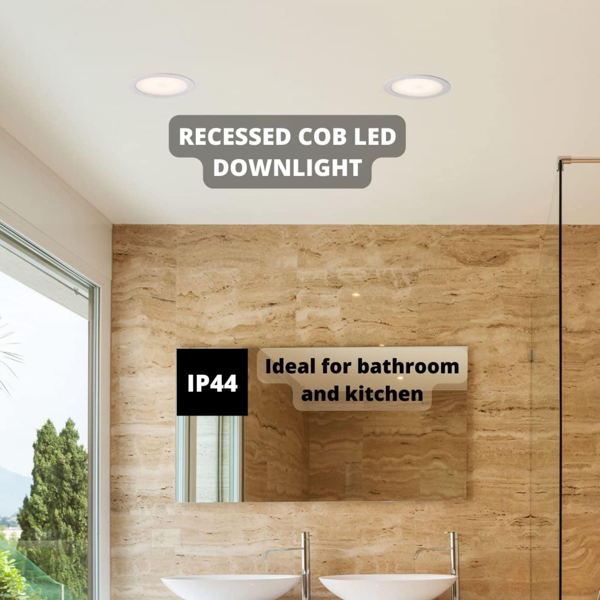 Jandei – Downlight LED COB 30W Empotrar, Foco Marco Redondo Blanco, 212x52mm (Hueco de Corte 185mm), 2250 Lumen, IP44. Ideal para Salón, Cocina, Baño, 10 piezas (Luz Cálida 3000k)