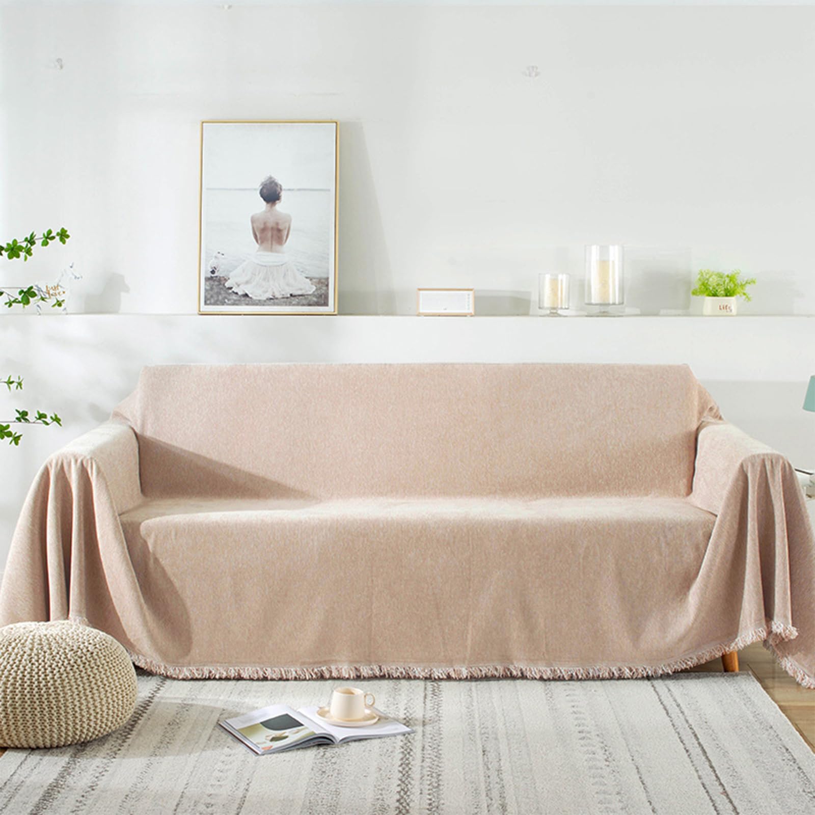 VanderHOME Súper suave cómodo manta manta sofá Mantas Decorativas Grandes para sofás Dormitorio Sala de estar Sencillo Diseño Multifuncional Super Grande Cálida Gruesa alfombra de sofá 180*230cm Caqui