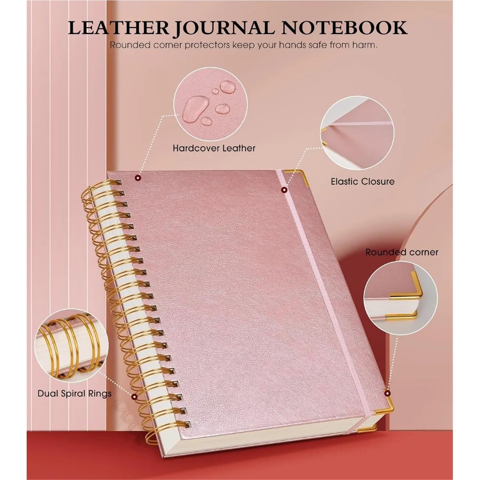 Hardcover-Spiralnotizbuch, 21,6 x 27,9 cm | 300 Seiten dickes Papier, rosa