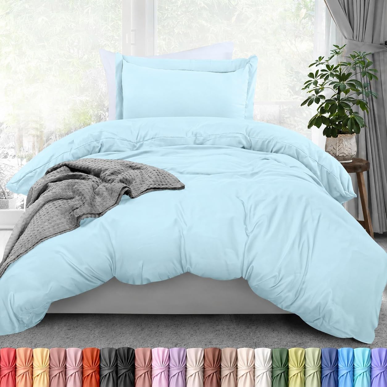 Duvet Cover Twin/Twin XL, 2 PC Cotton Like Polyester, Ice Blue