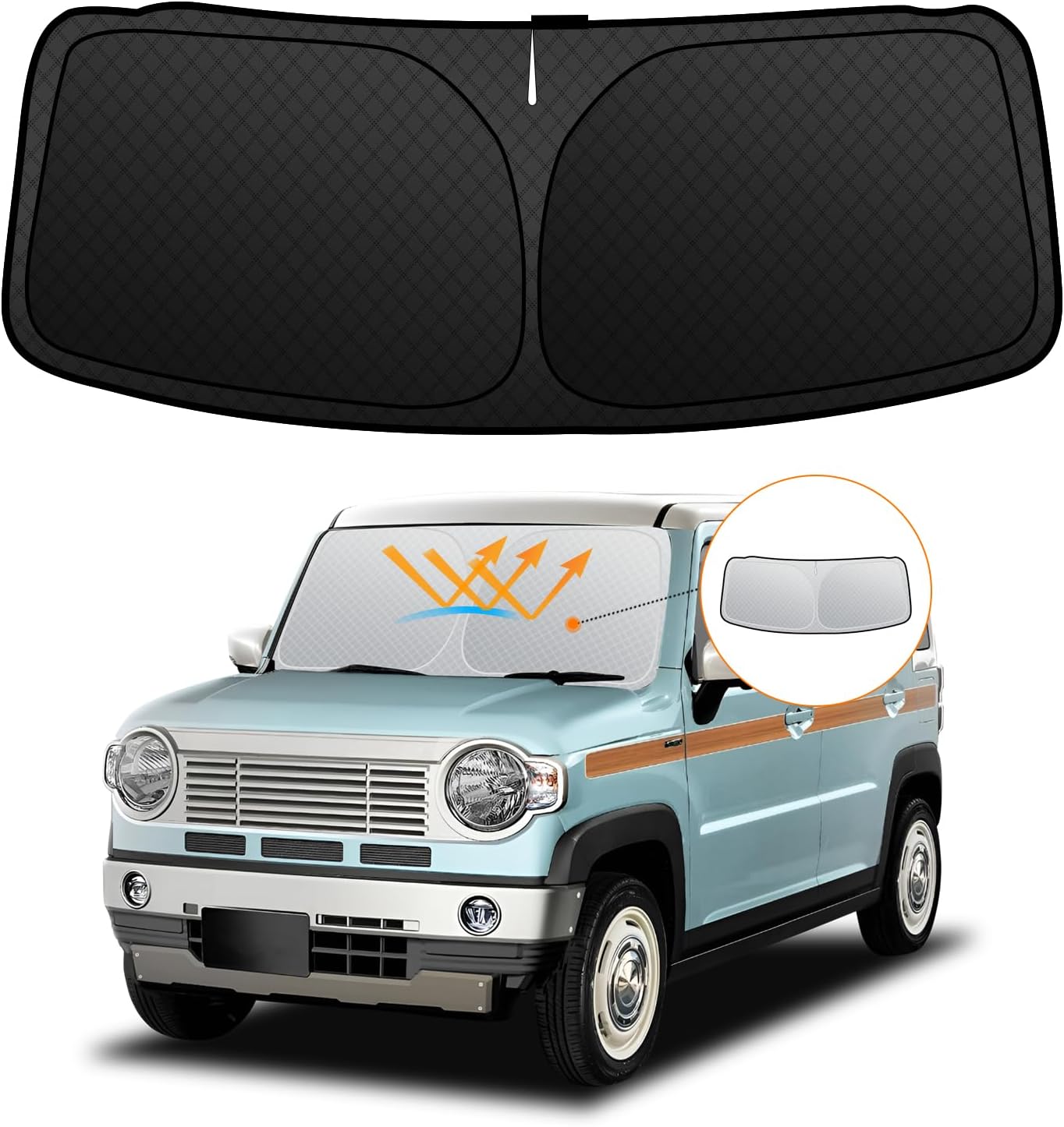 【強化版】スズキ ハスラー ＭＲ０２系 フロントガラスサンシェード 2代目 MR52S/MR92S型 R2.1-現行UVカット 吸盤不要 6層構造 遮光断熱 夏 紫外線 UVカット 簡単着脱 内装パーツ 車種専用設計 折り畳み式 収納袋付き  Amazonで販売中