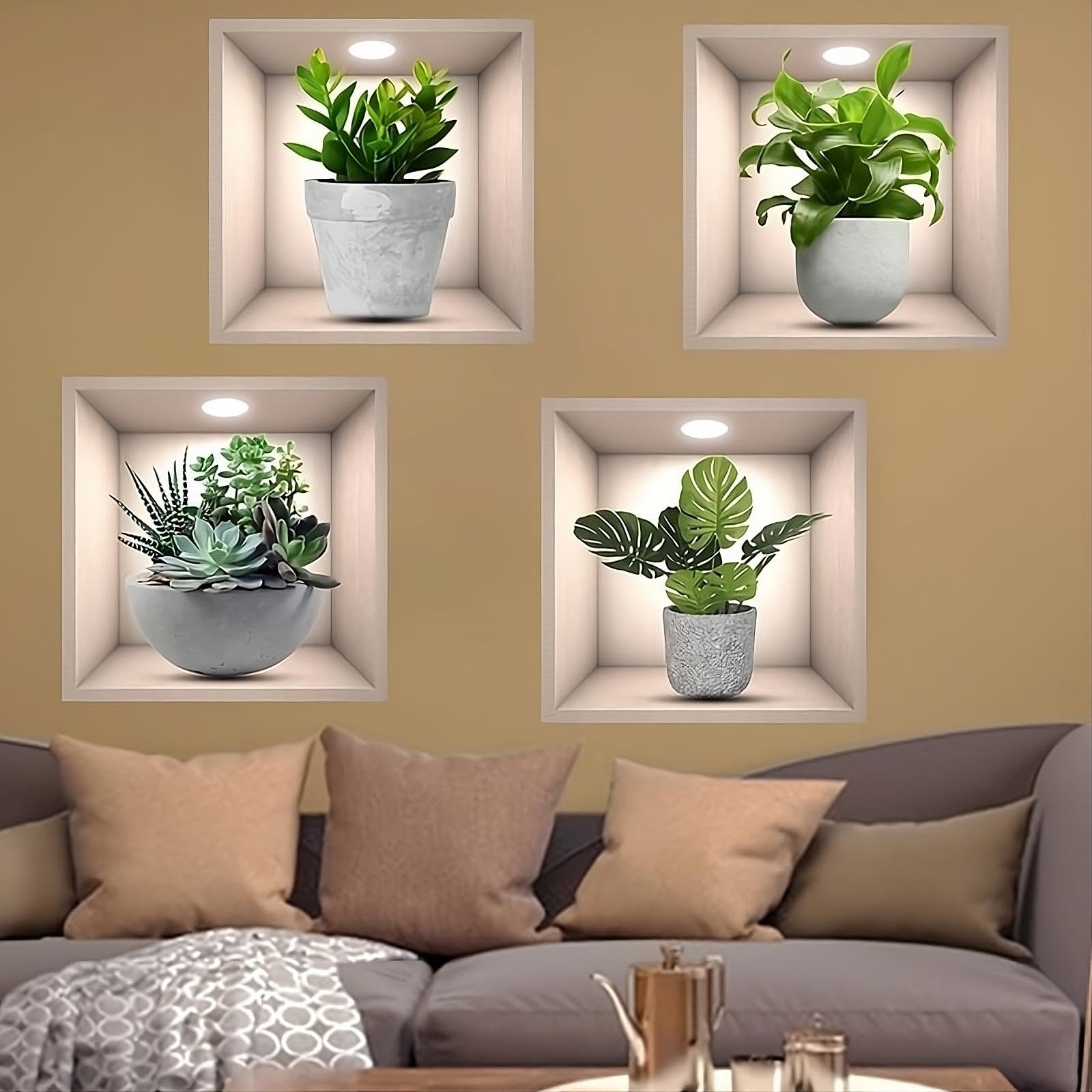 KERMIS 3D Wall Paper Stickers | Sqare Bonsai Printed Pot Sticker Wallpaper Self Adhesive Stickers | 3D DIY Frame Size -30 cm x 30 cm (Pack of - 4pcs) (B0CR91DRPC) Amazon Price History, Amazon Price Tracker